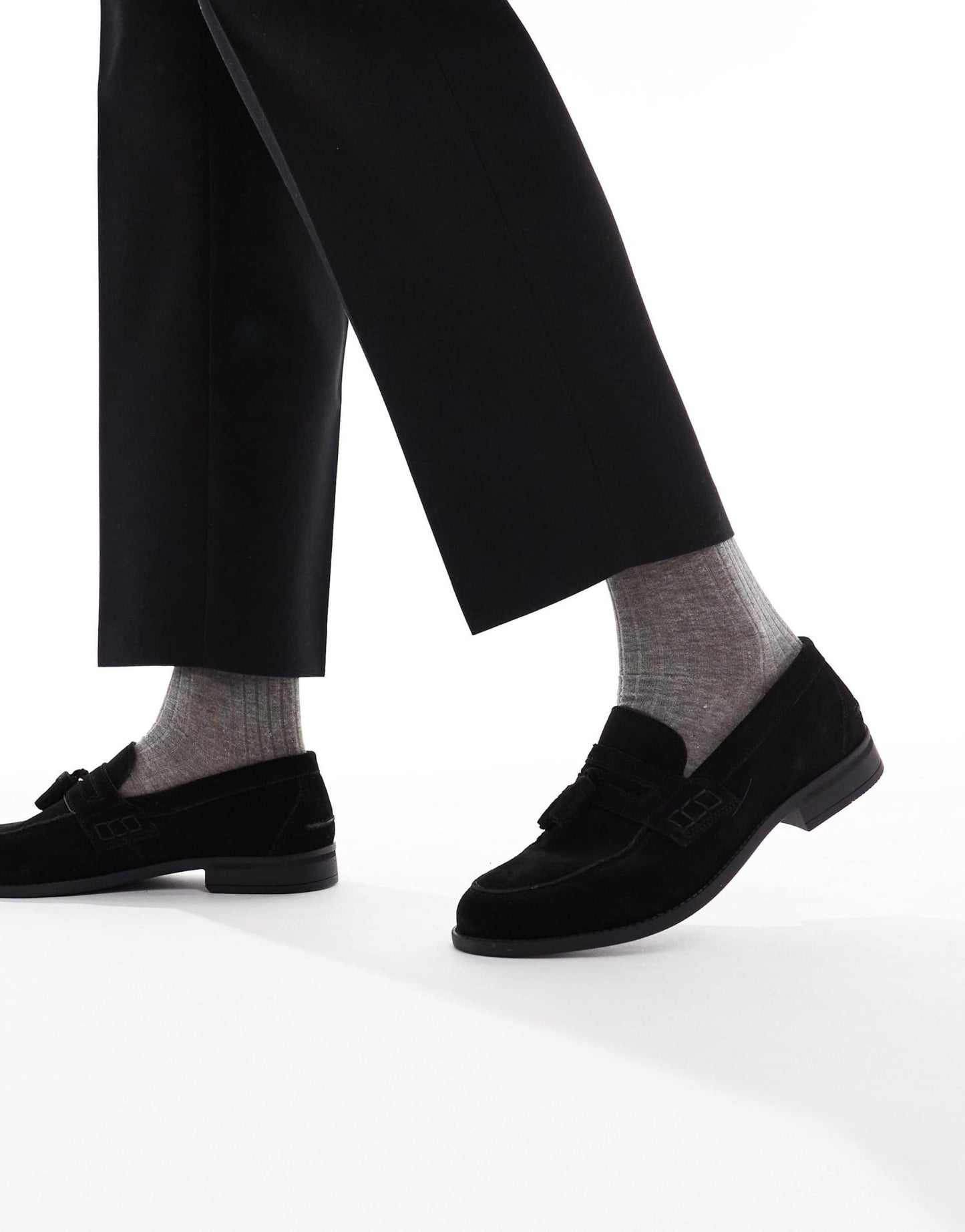 River Island faux suede tassel loafers in black - ASOS Sample Sale