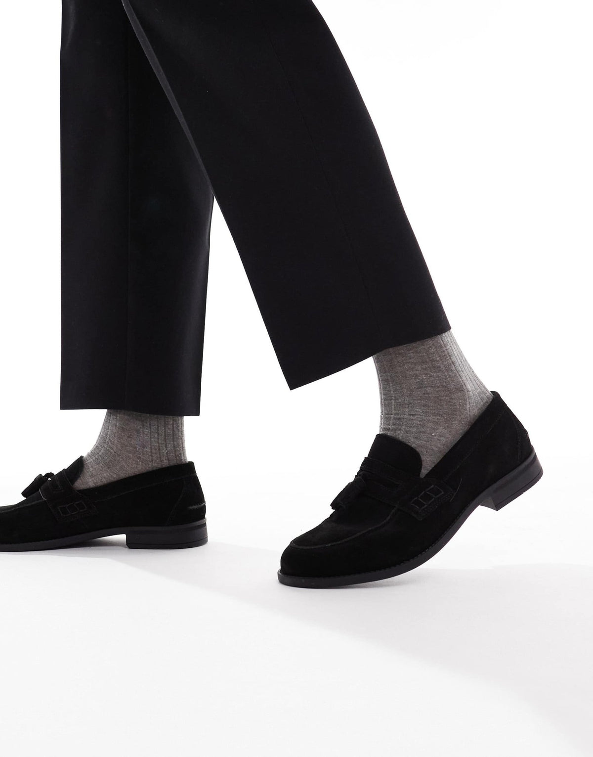 River Island faux suede tassel loafers in black - ASOS Sample Sale