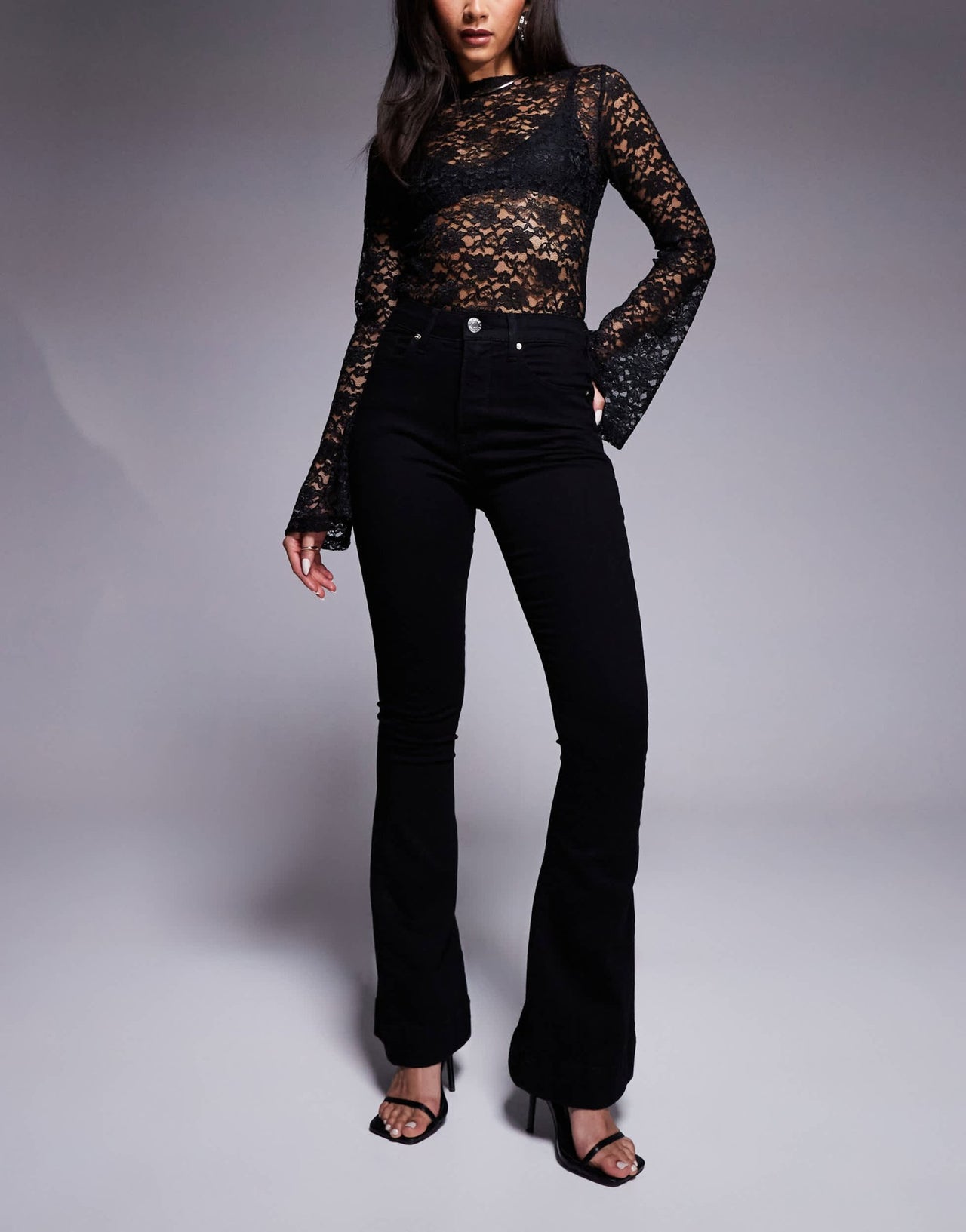 River Island flare jean in black - ASOS Sample Sale
