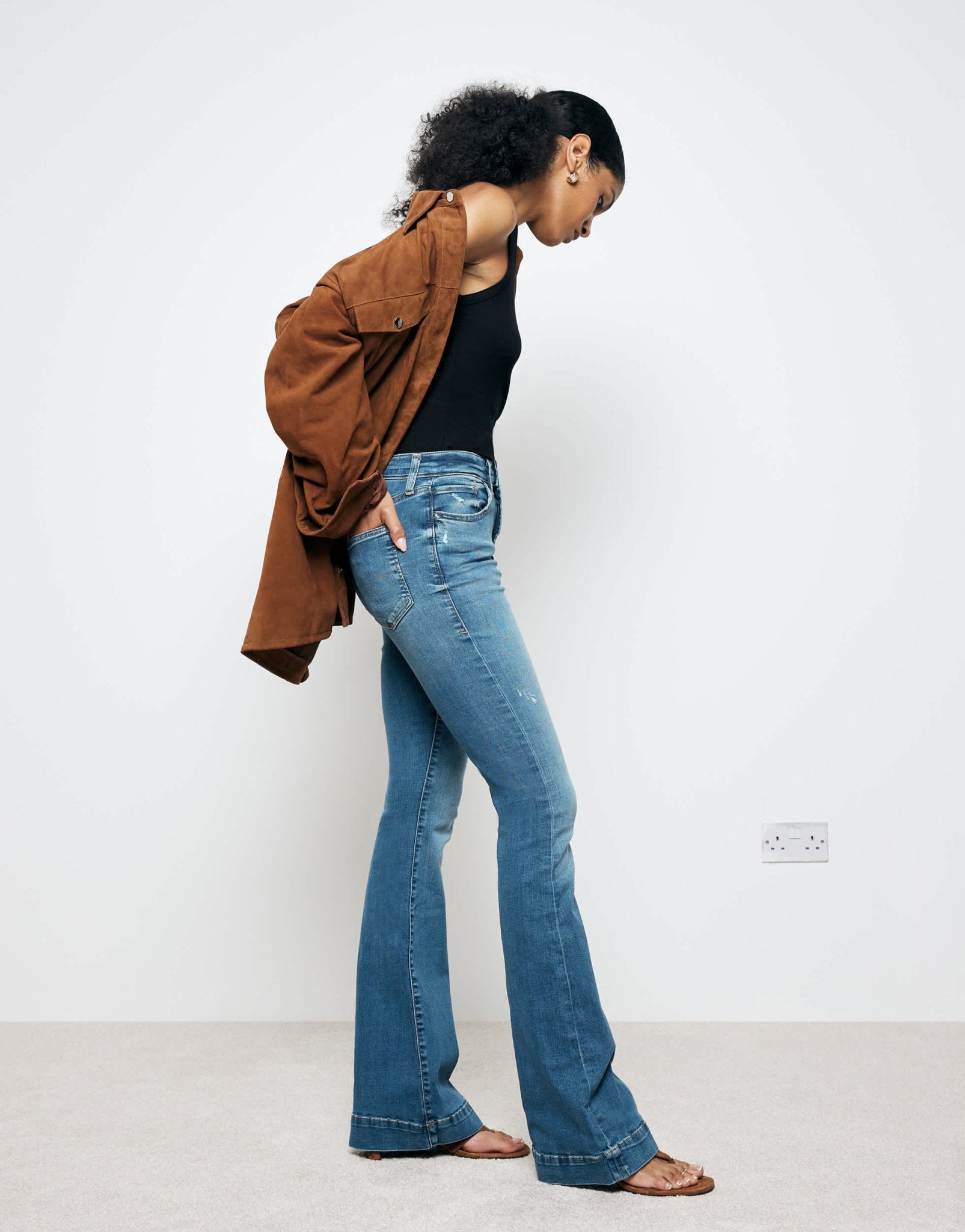 River Island flare jean in midwash blue - ASOS Sample Sale