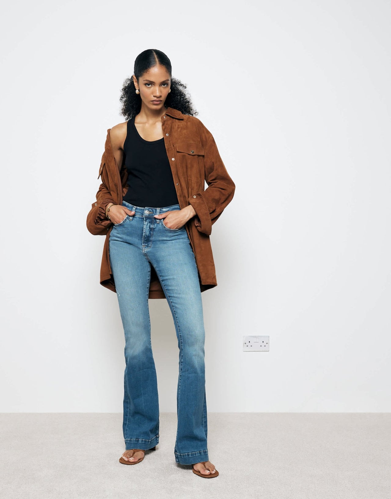 River Island flare jean in midwash blue - ASOS Sample Sale