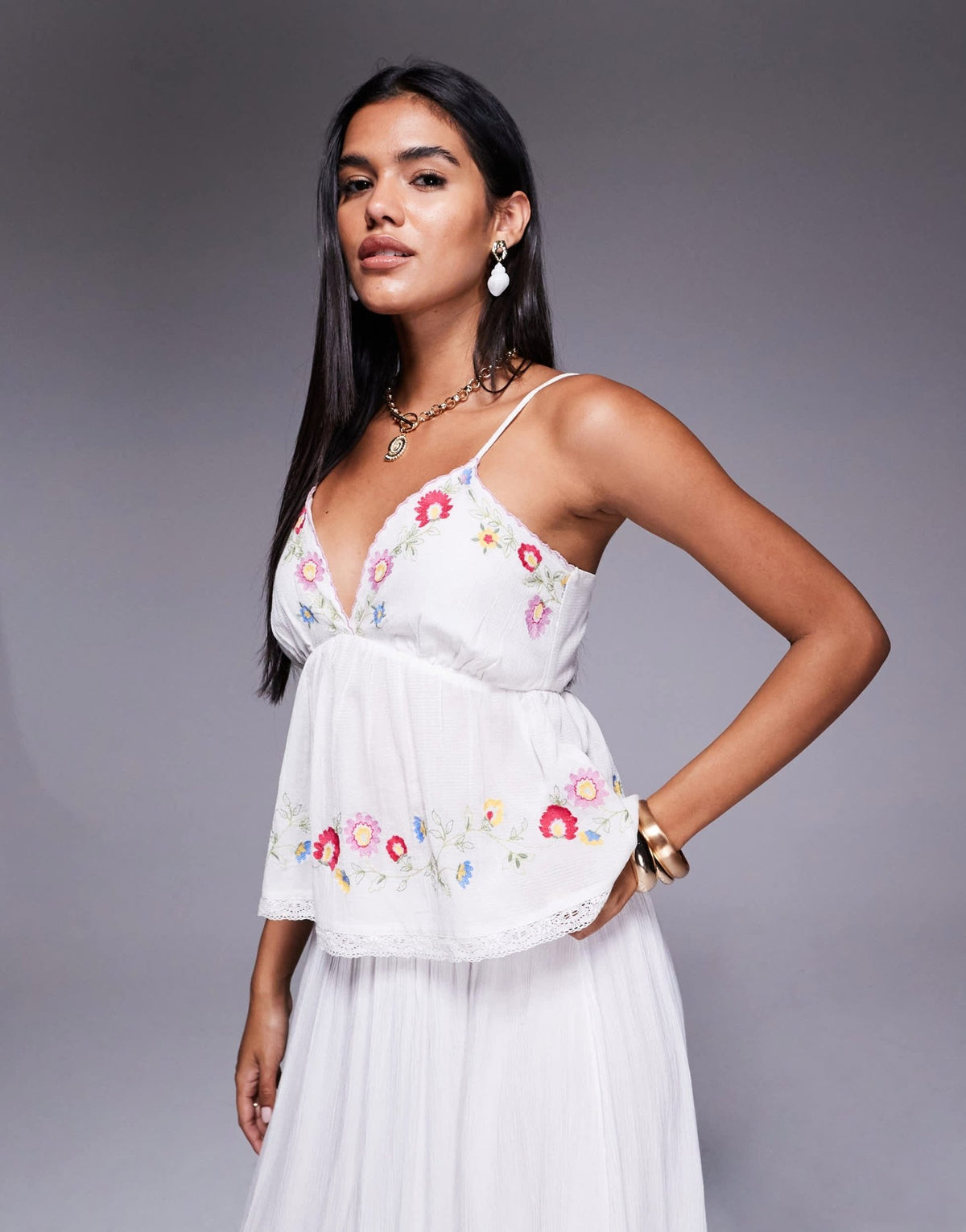 River Island floral embellished bralet in white - ASOS Sample Sale