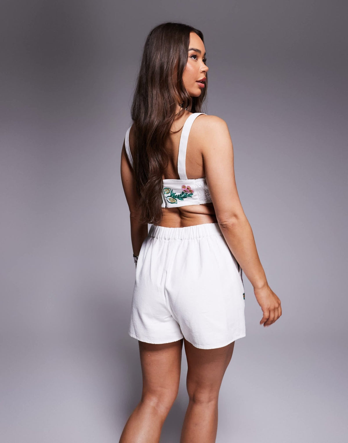 River Island floral embellished shorts in white co ord - ASOS Sample Sale