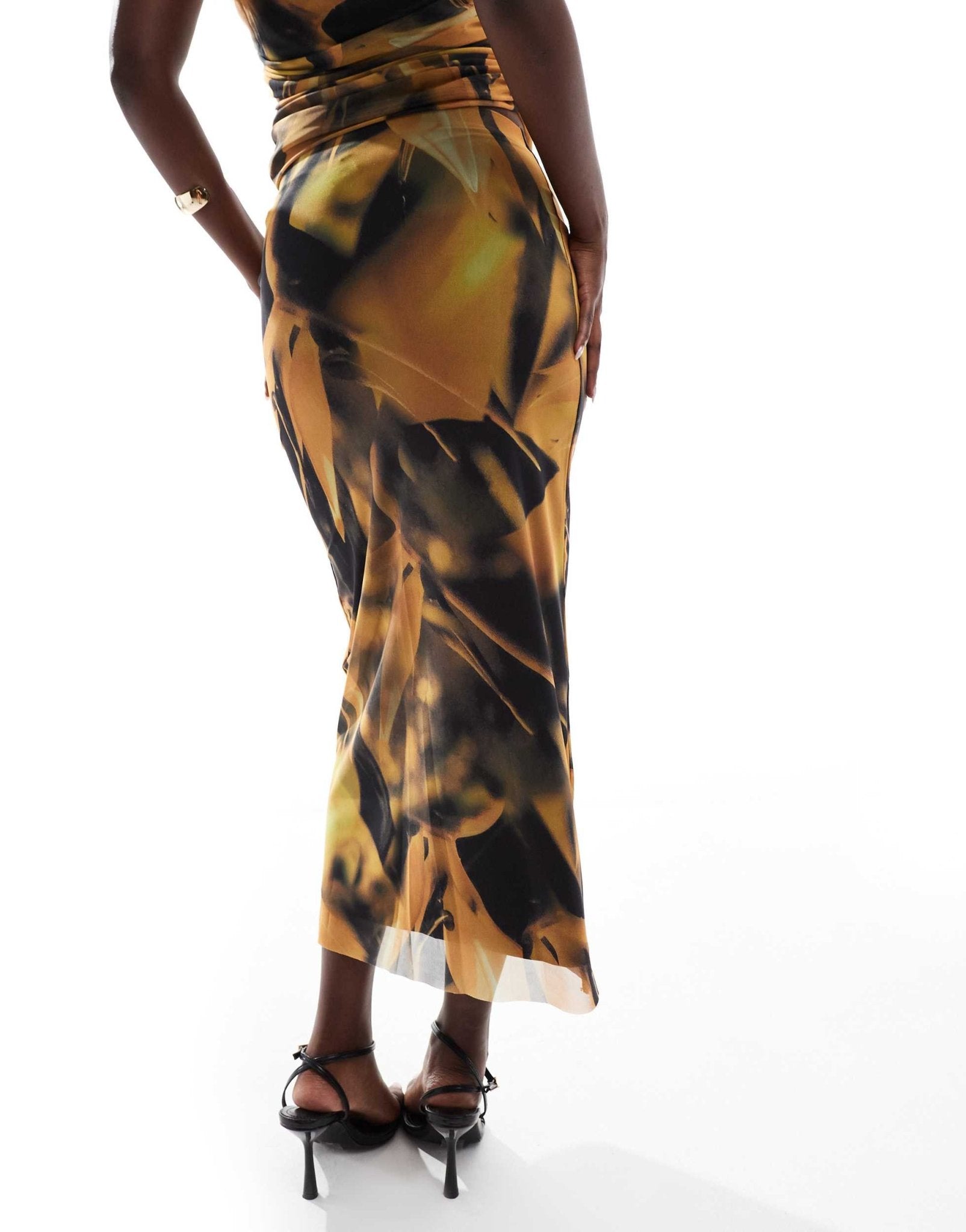 River Island floral mesh midi skirt co - ord in yellow - ASOS Sample Sale