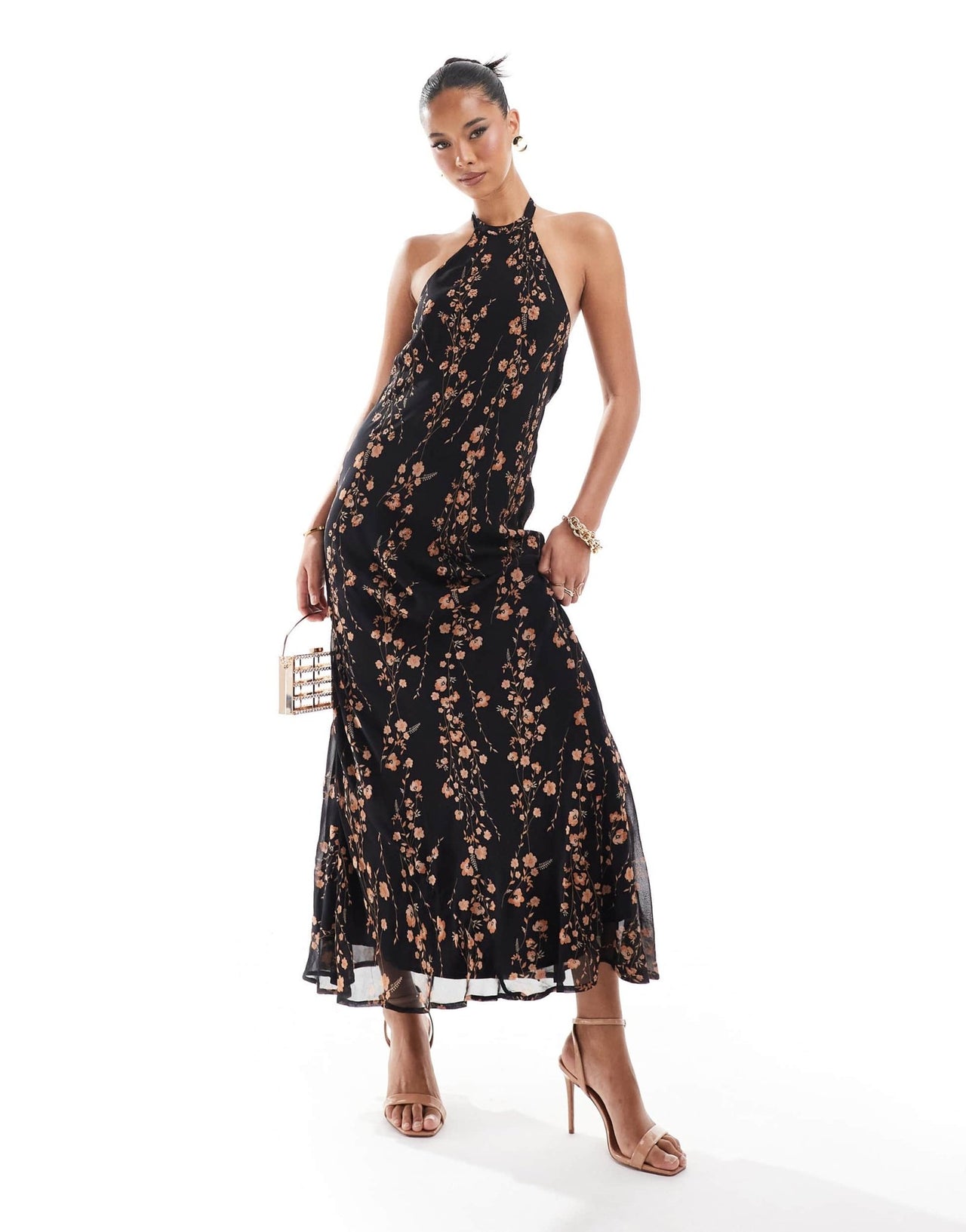 River Island floral print halterneck maxi dress in black - ASOS Sample Sale