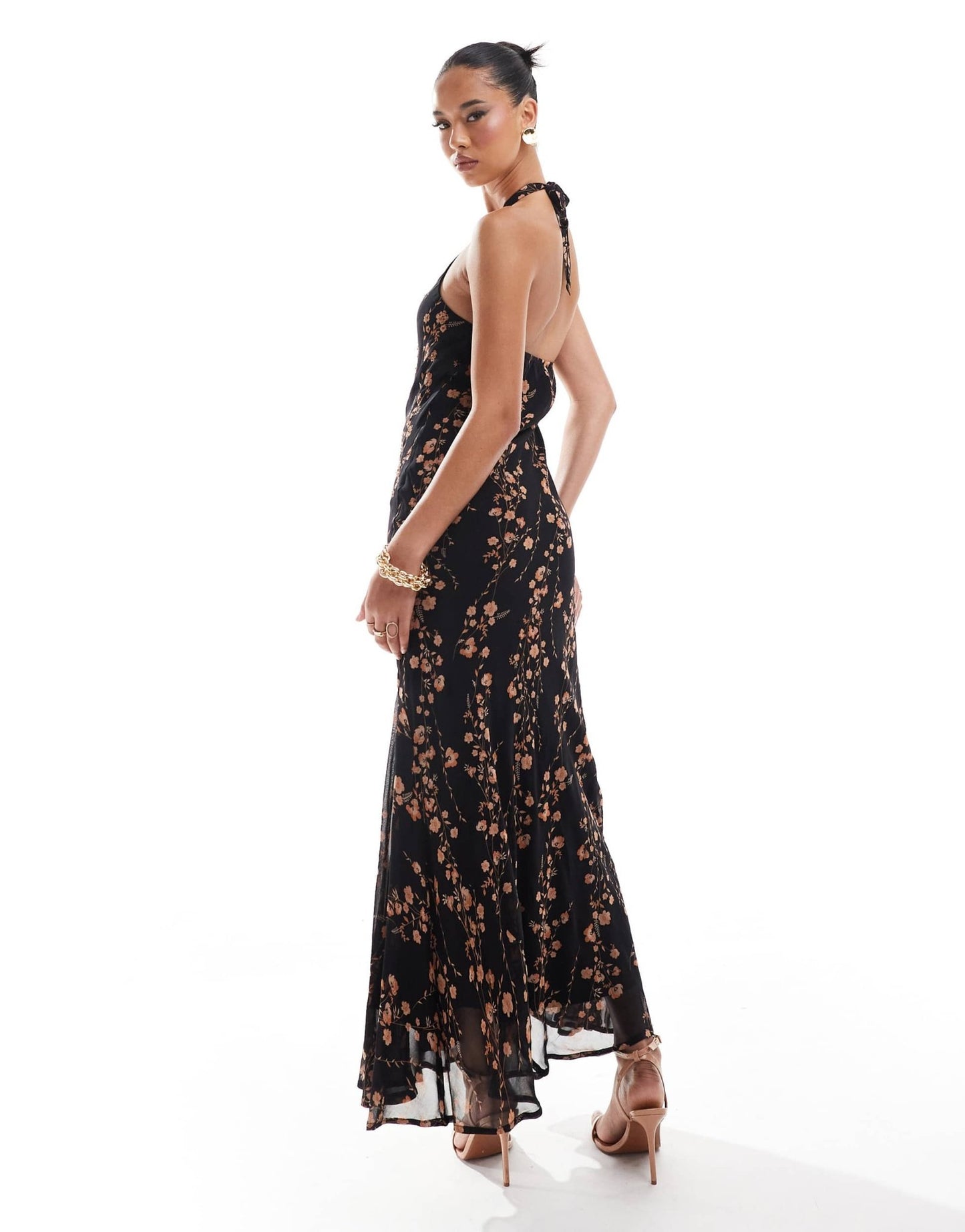 River Island floral print halterneck maxi dress in black - ASOS Sample Sale