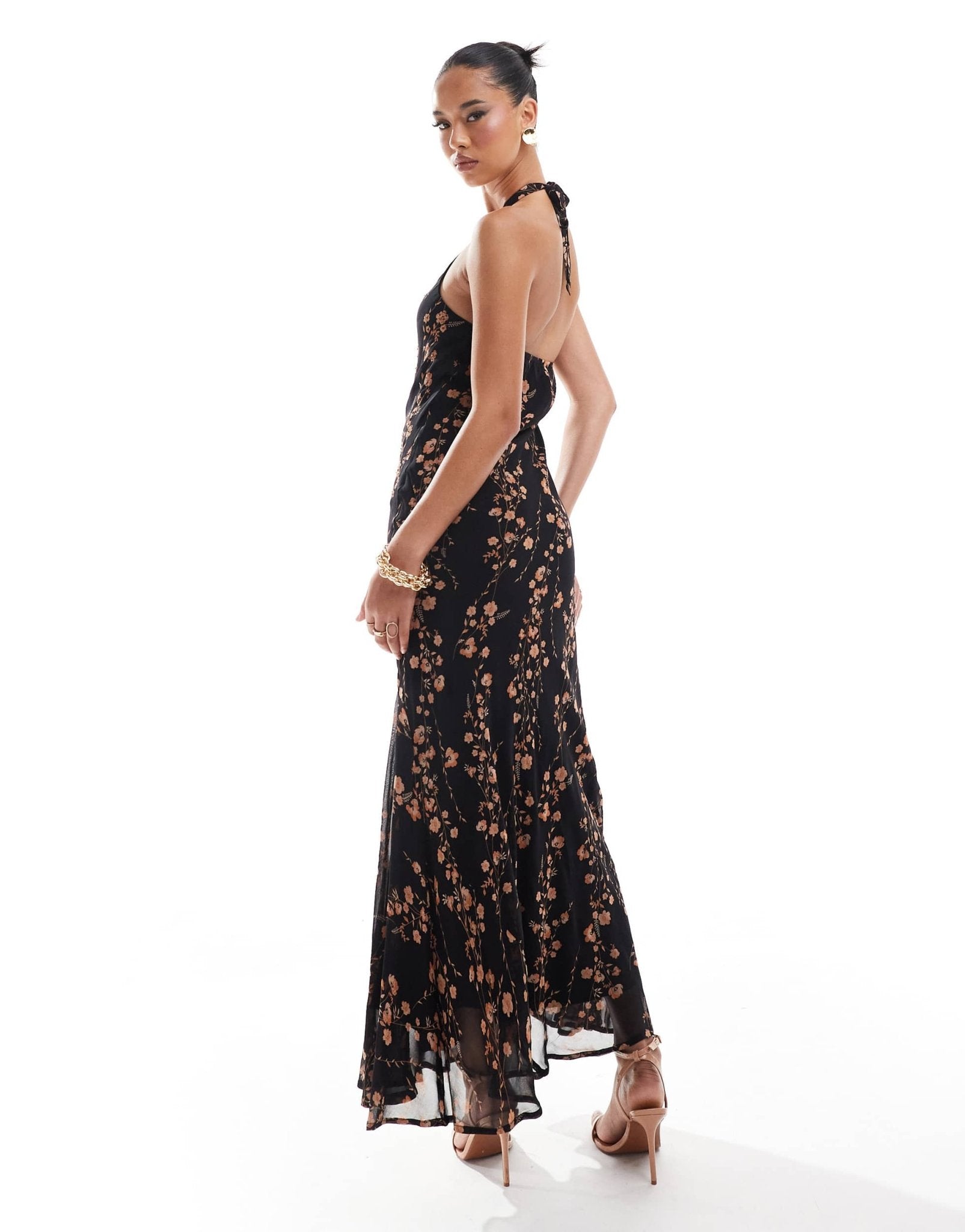 River Island floral print halterneck maxi dress in black - ASOS Sample Sale
