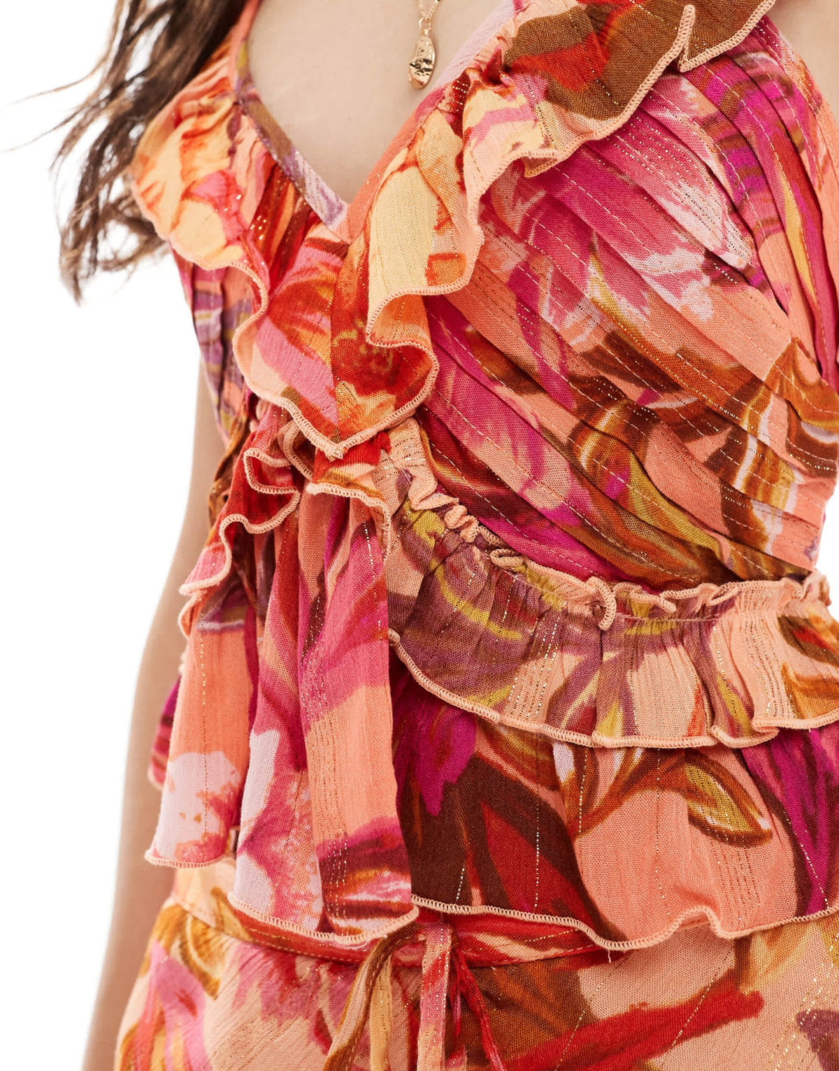 River Island frill floral strappy top co-ord in orange - ASOS Sample Sale