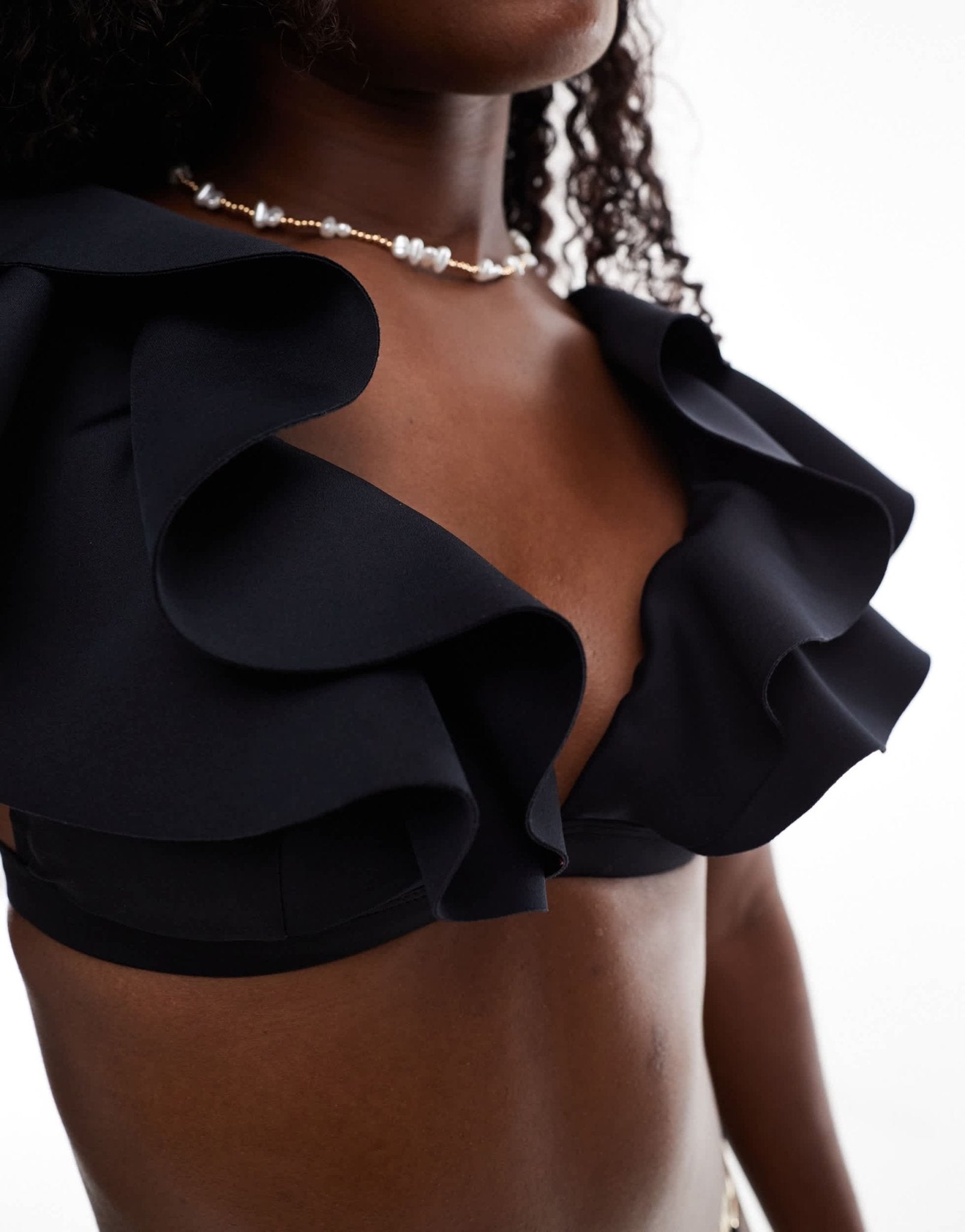 River Island frill plunge bikini top in black - ASOS Sample Sale