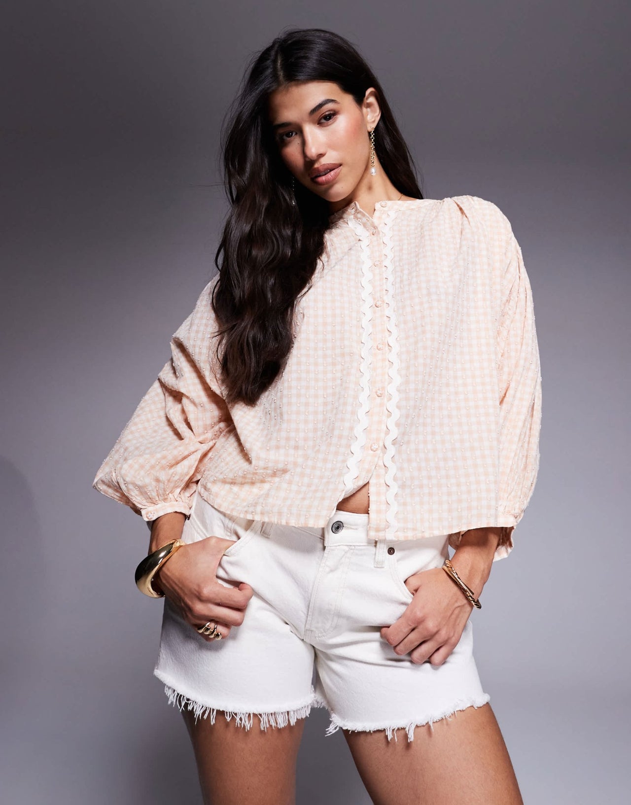 River Island gingham blouse in orange - ASOS Sample Sale