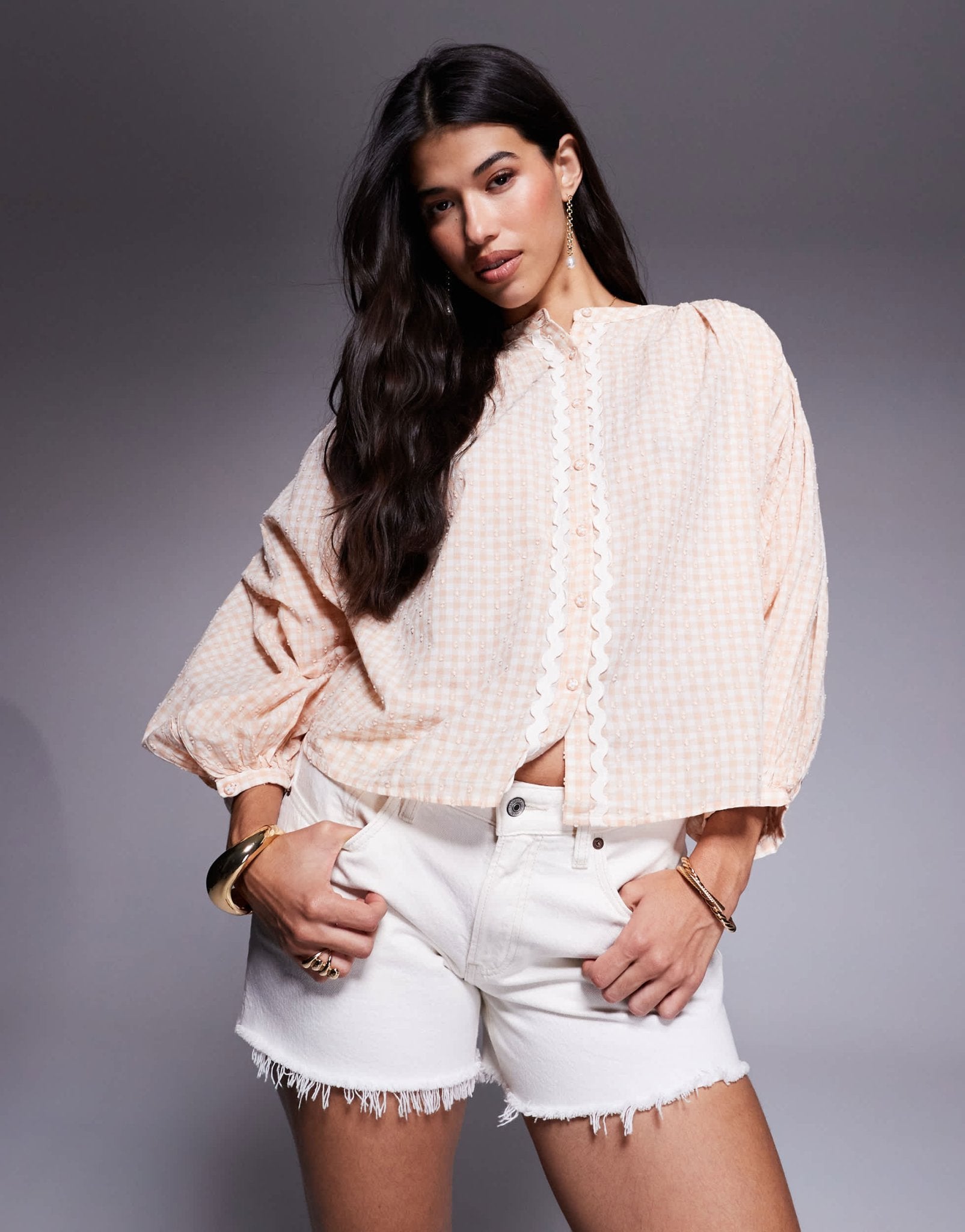 River Island gingham blouse in orange - ASOS Sample Sale