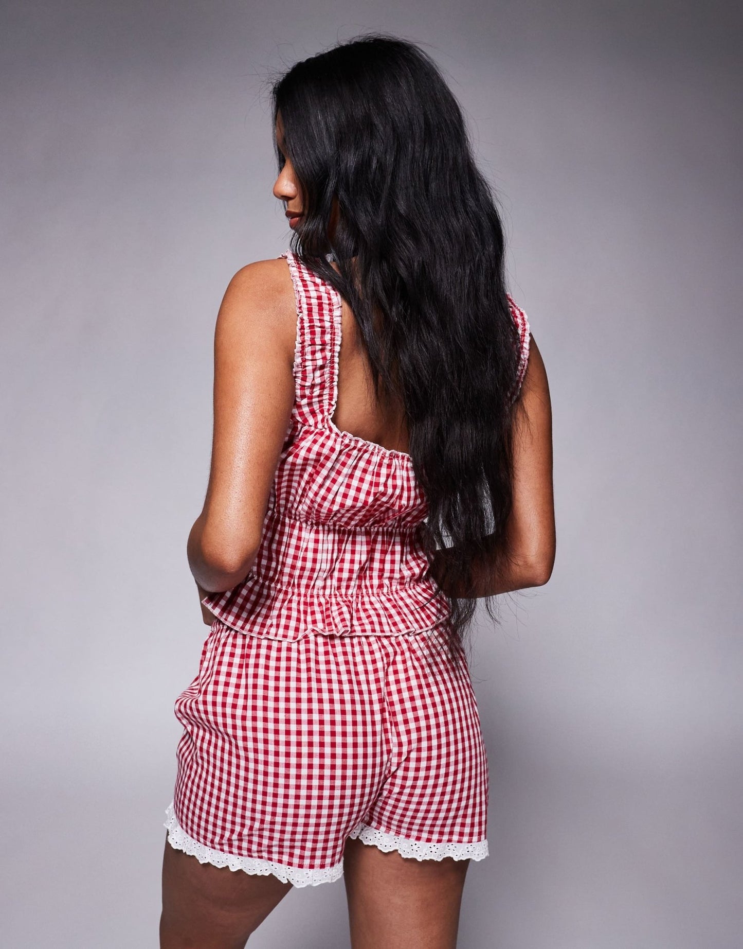 River Island gingham cami top and short loungewear set in red - ASOS Sample Sale