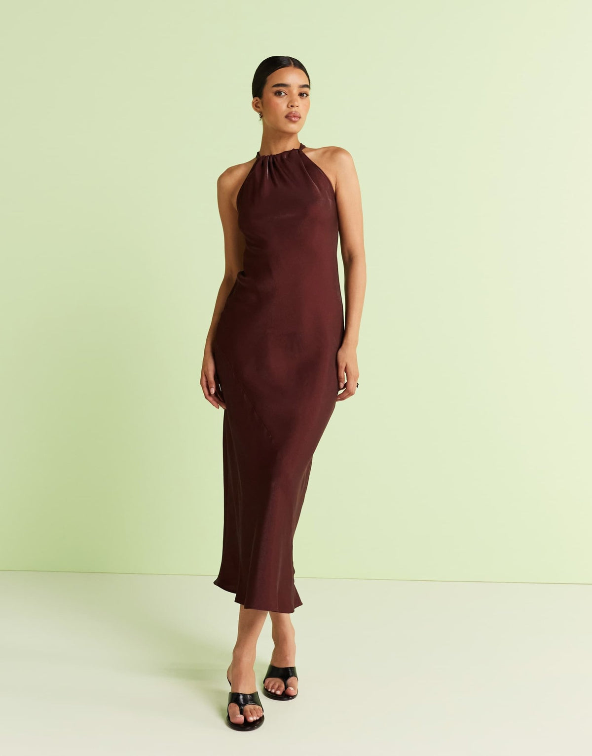 River Island halter neck maxi dress in bronze - ASOS Sample Sale