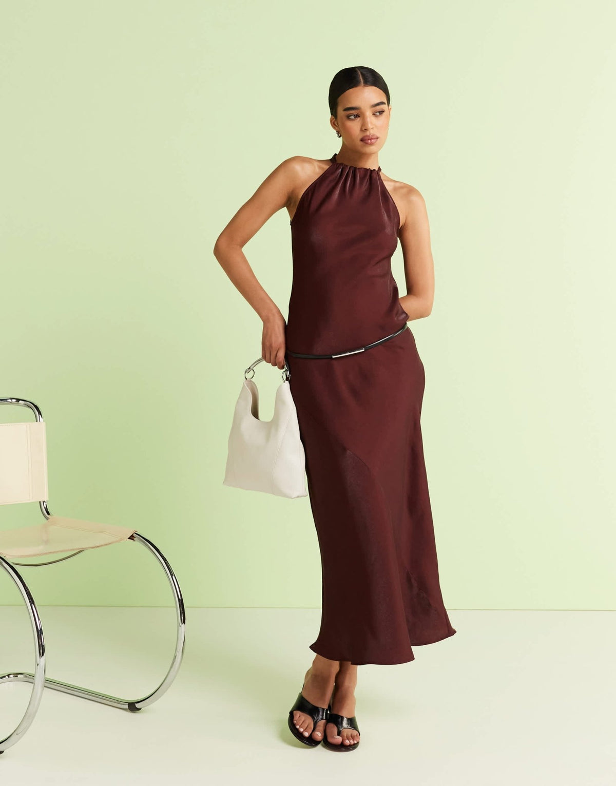 River Island halter neck maxi dress in bronze - ASOS Sample Sale