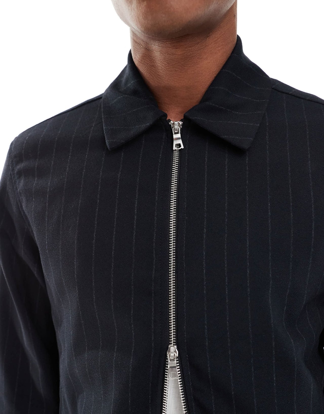 River Island harrington jacket co - ord in navy pinstripe - ASOS Sample Sale