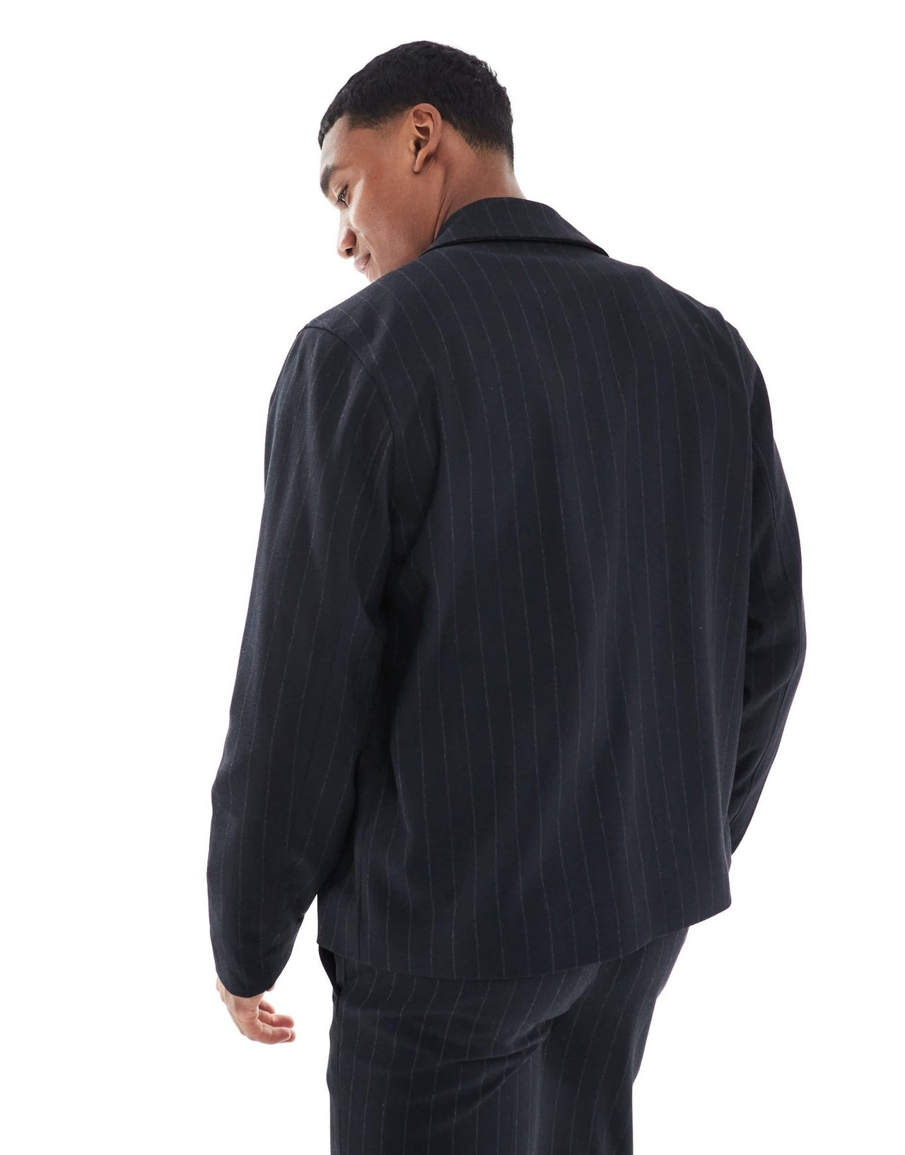 River Island harrington jacket co - ord in navy pinstripe - ASOS Sample Sale