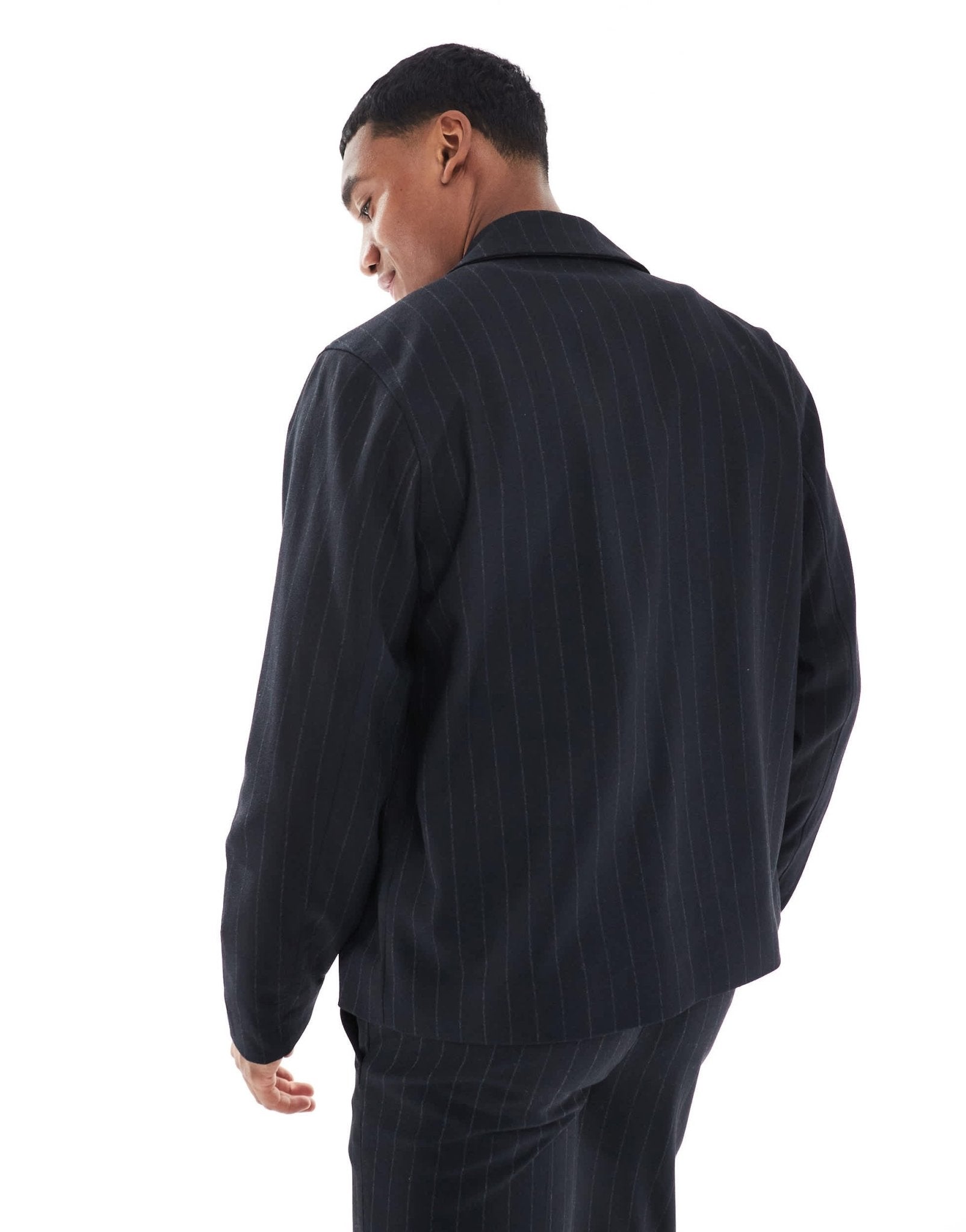 River Island harrington jacket co - ord in navy pinstripe - ASOS Sample Sale