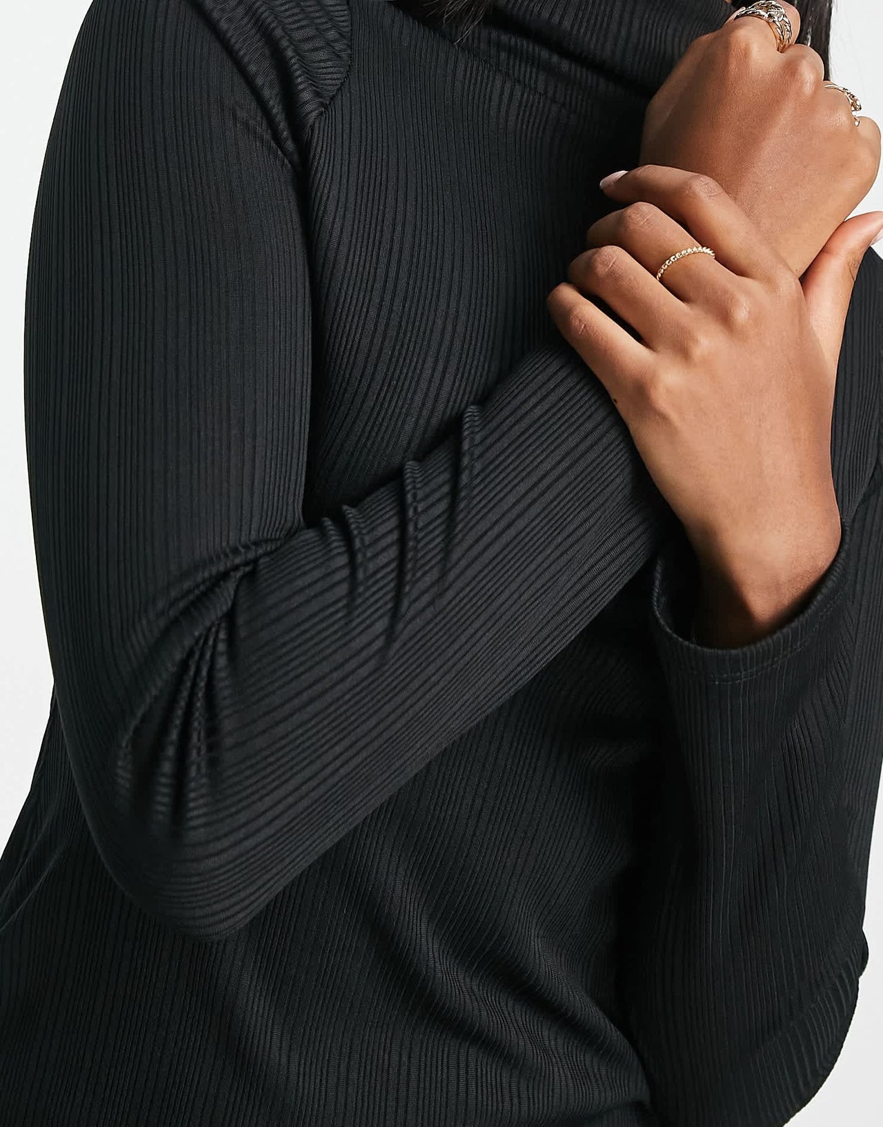 River Island high neck ribbed midi dress in black - ASOS Sample Sale