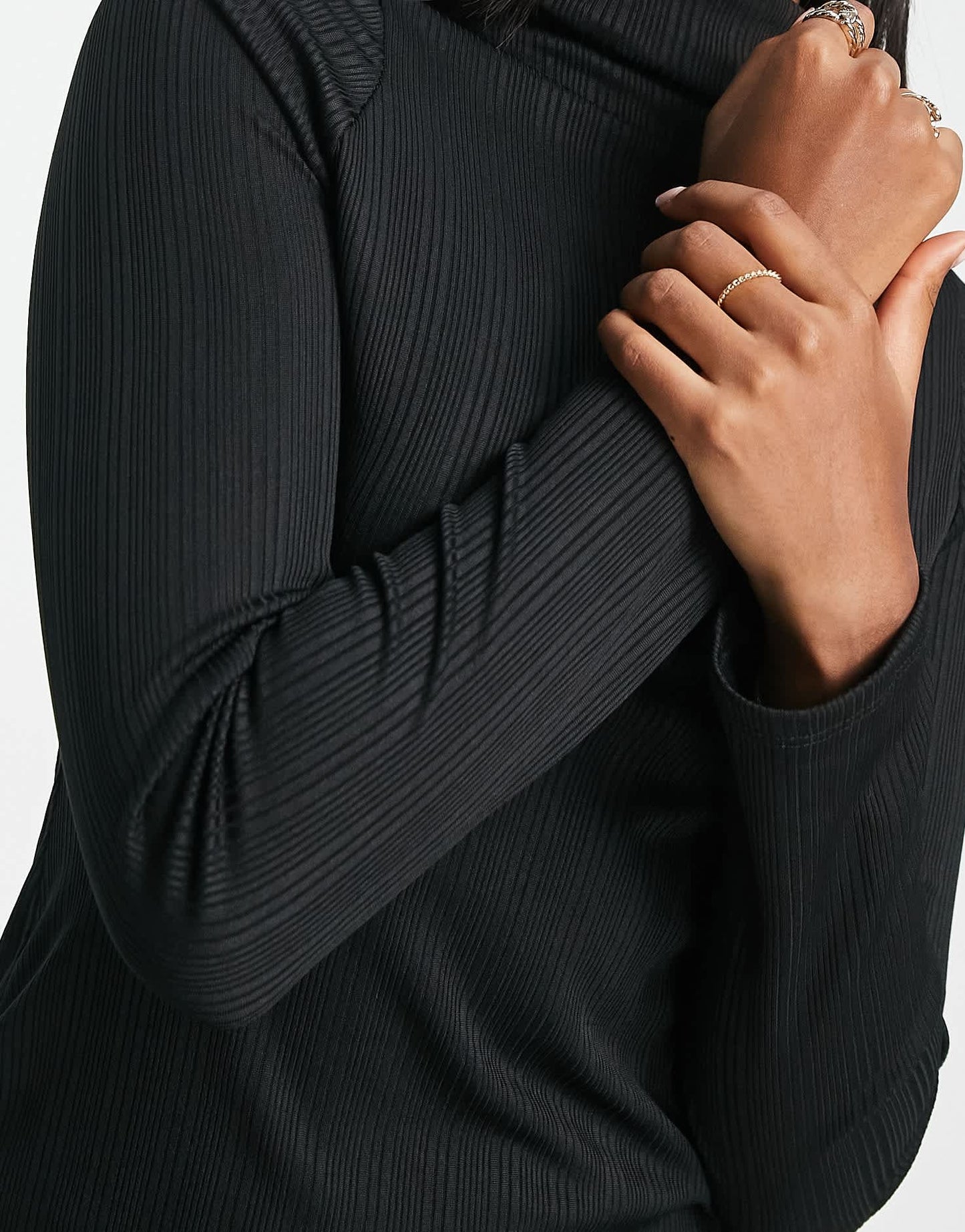 River Island high neck ribbed midi dress in black - ASOS Sample Sale