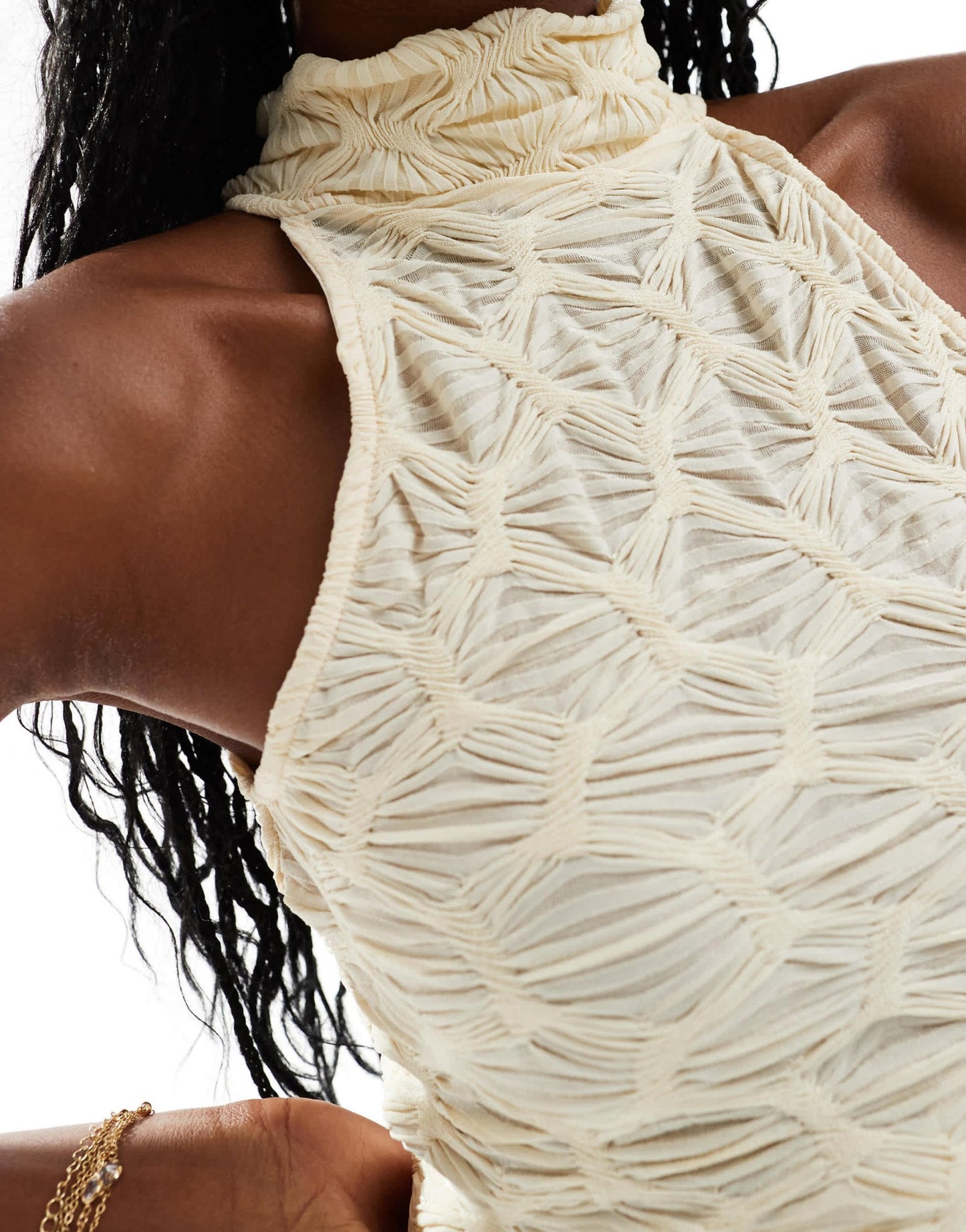 River Island high neck textured top in cream - ASOS Sample Sale