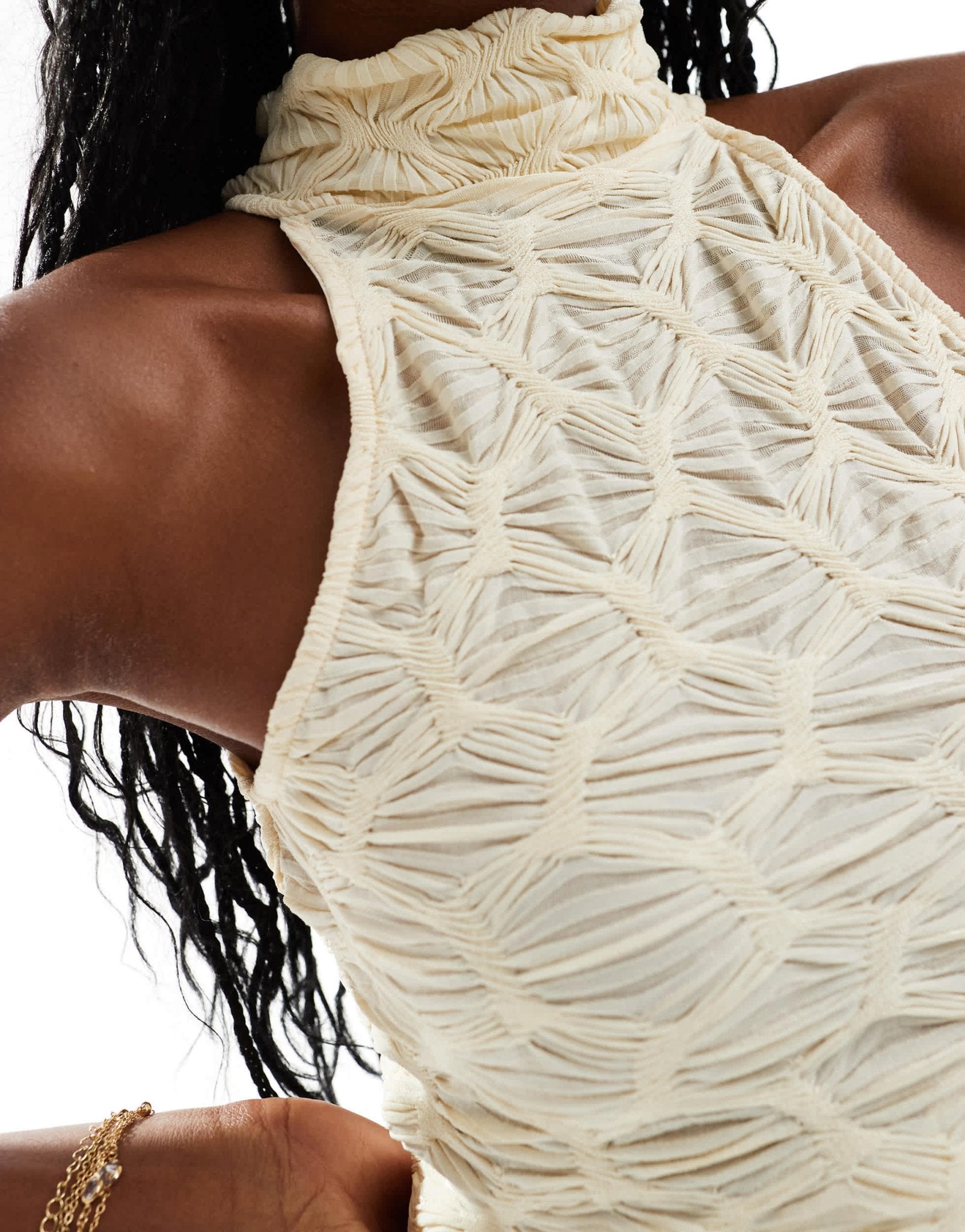 River Island high neck textured top in cream - ASOS Sample Sale