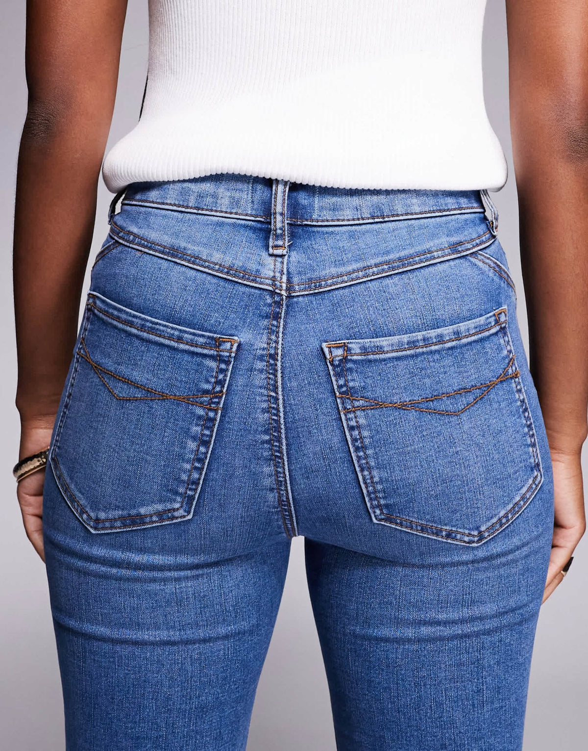 River Island high rise sculpt skinny jean in medium denim - ASOS Sample Sale