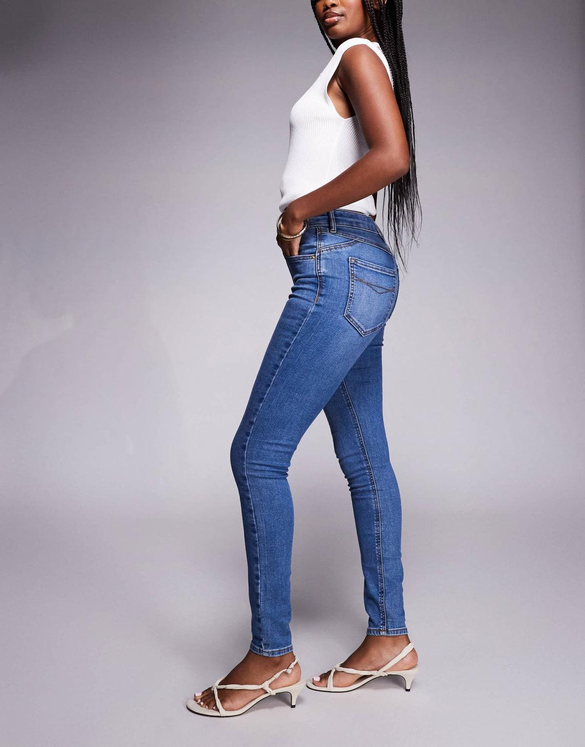 River Island high rise sculpt skinny jean in medium denim - ASOS Sample Sale
