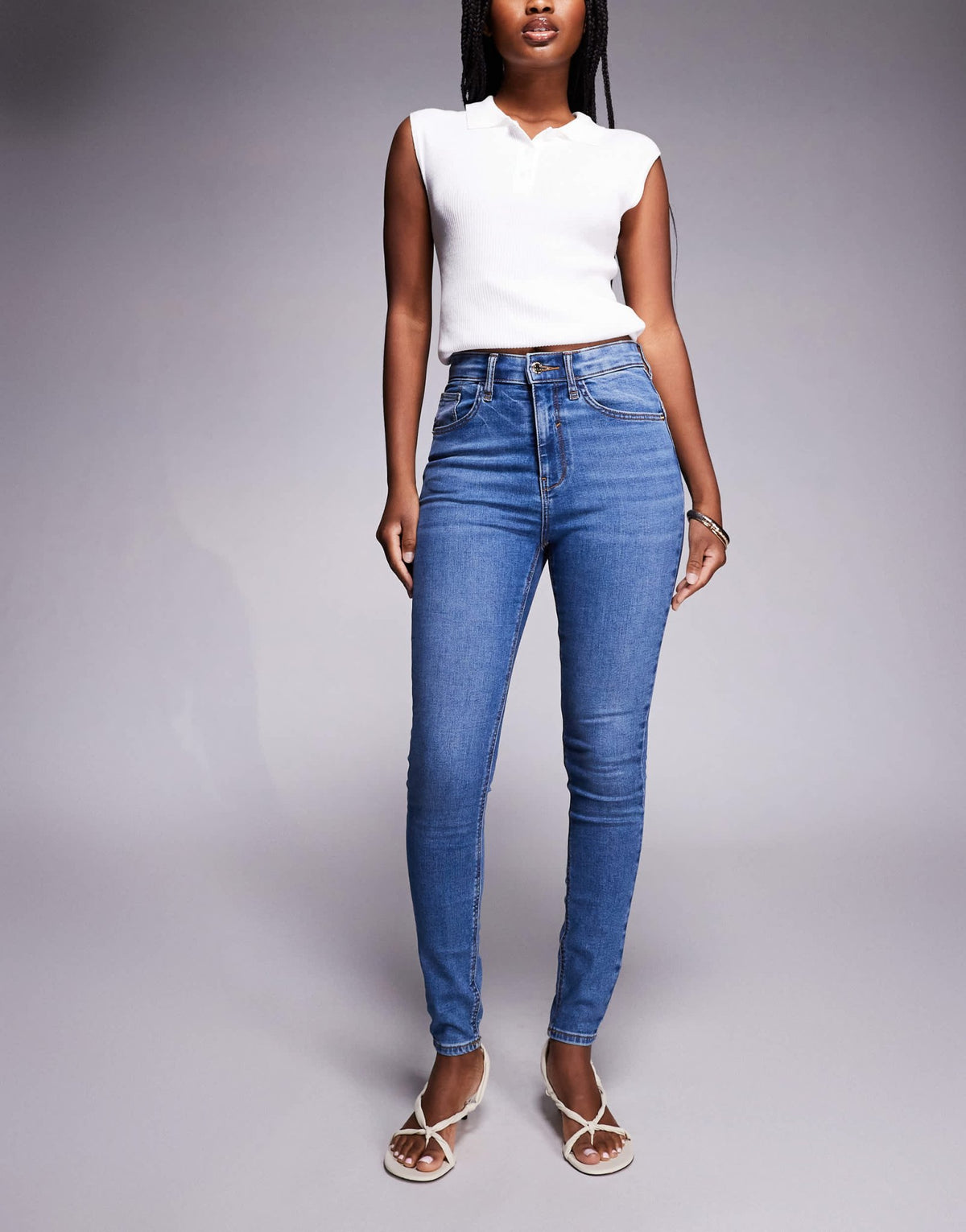 River Island high rise sculpt skinny jean in medium denim - ASOS Sample Sale