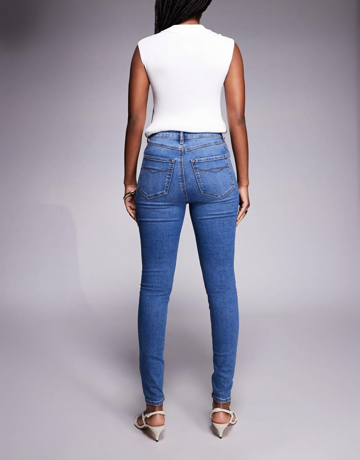 River Island high rise sculpt skinny jean in medium denim - ASOS Sample Sale