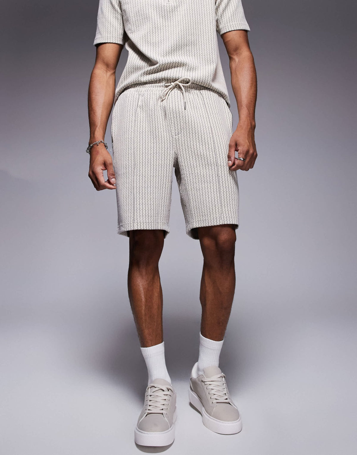 River Island jacquard shorts co-ord in stone - ASOS Sample Sale