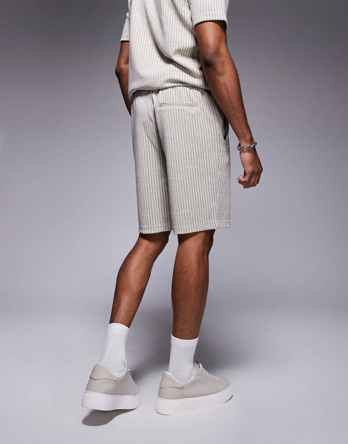 River Island jacquard shorts co-ord in stone - ASOS Sample Sale