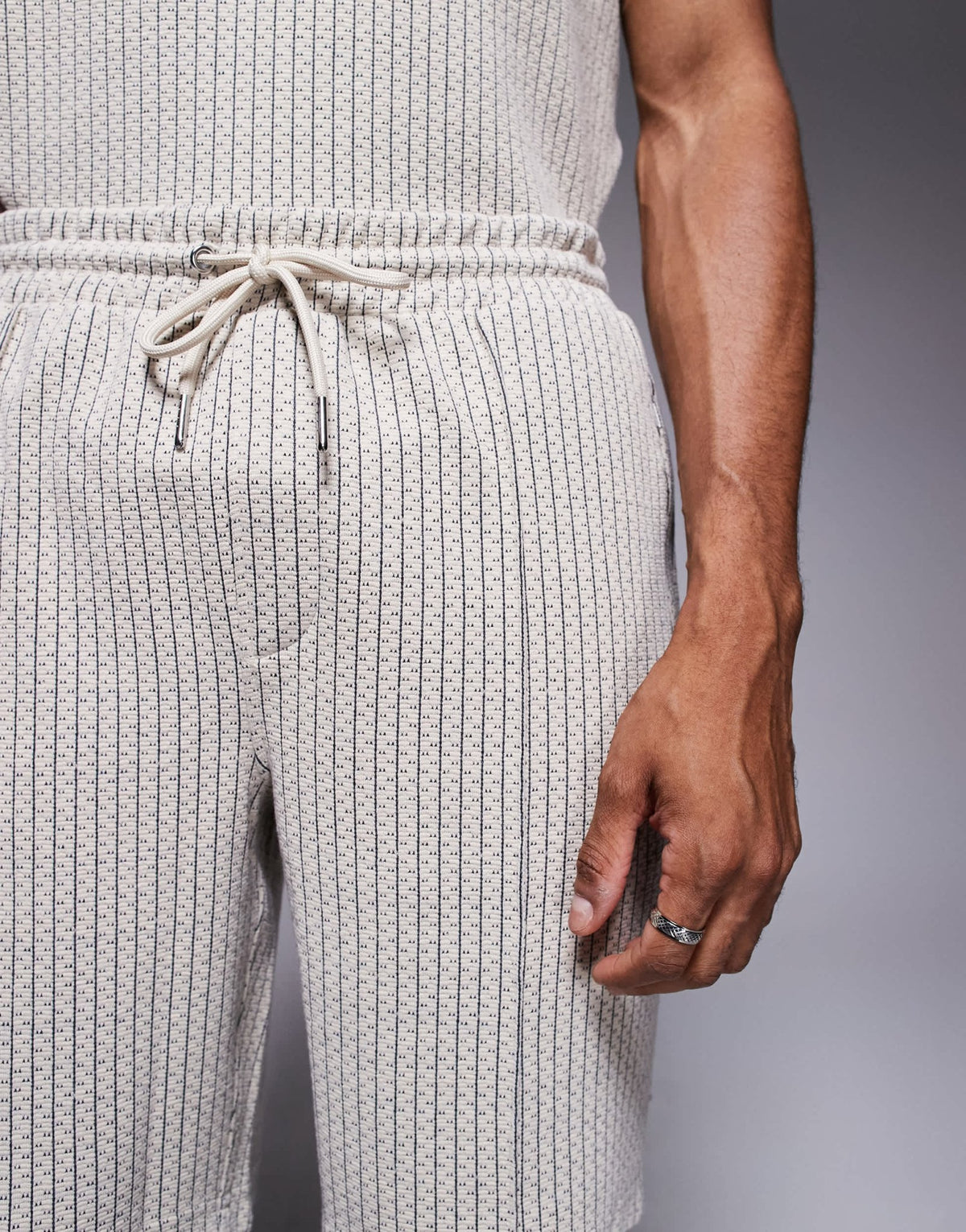 River Island jacquard shorts co-ord in stone - ASOS Sample Sale