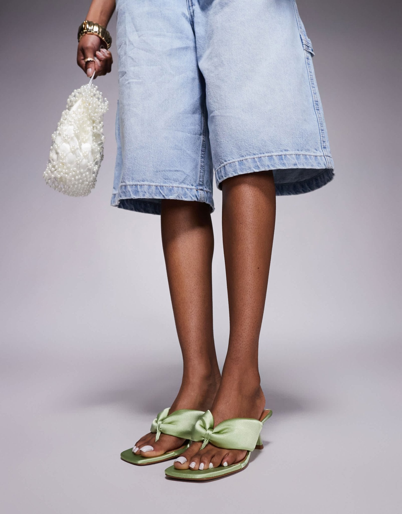 River Island kitten heel toe thong sandal in sage - ASOS Sample Sale