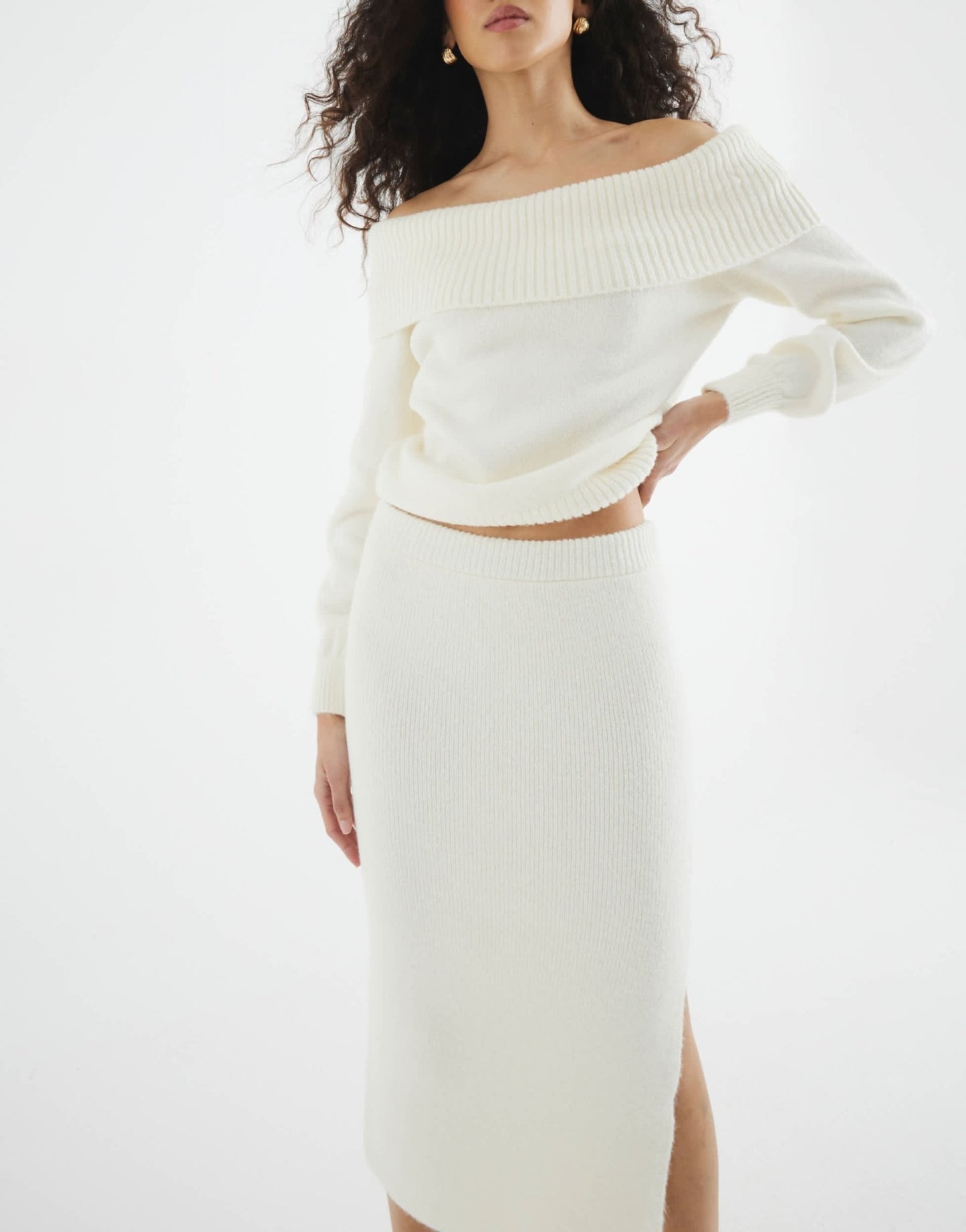 River Island knitted maxi skirt in cream - ASOS Sample Sale