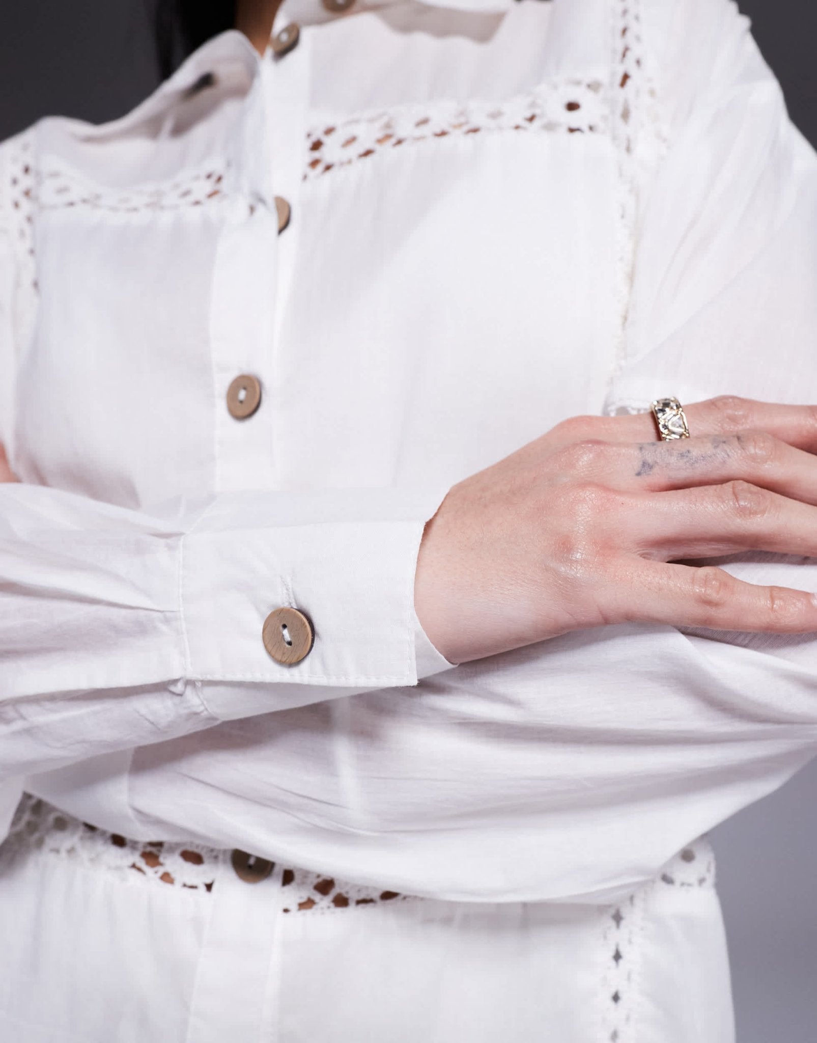 River Island lace insert shirt co - ord in white - ASOS Sample Sale