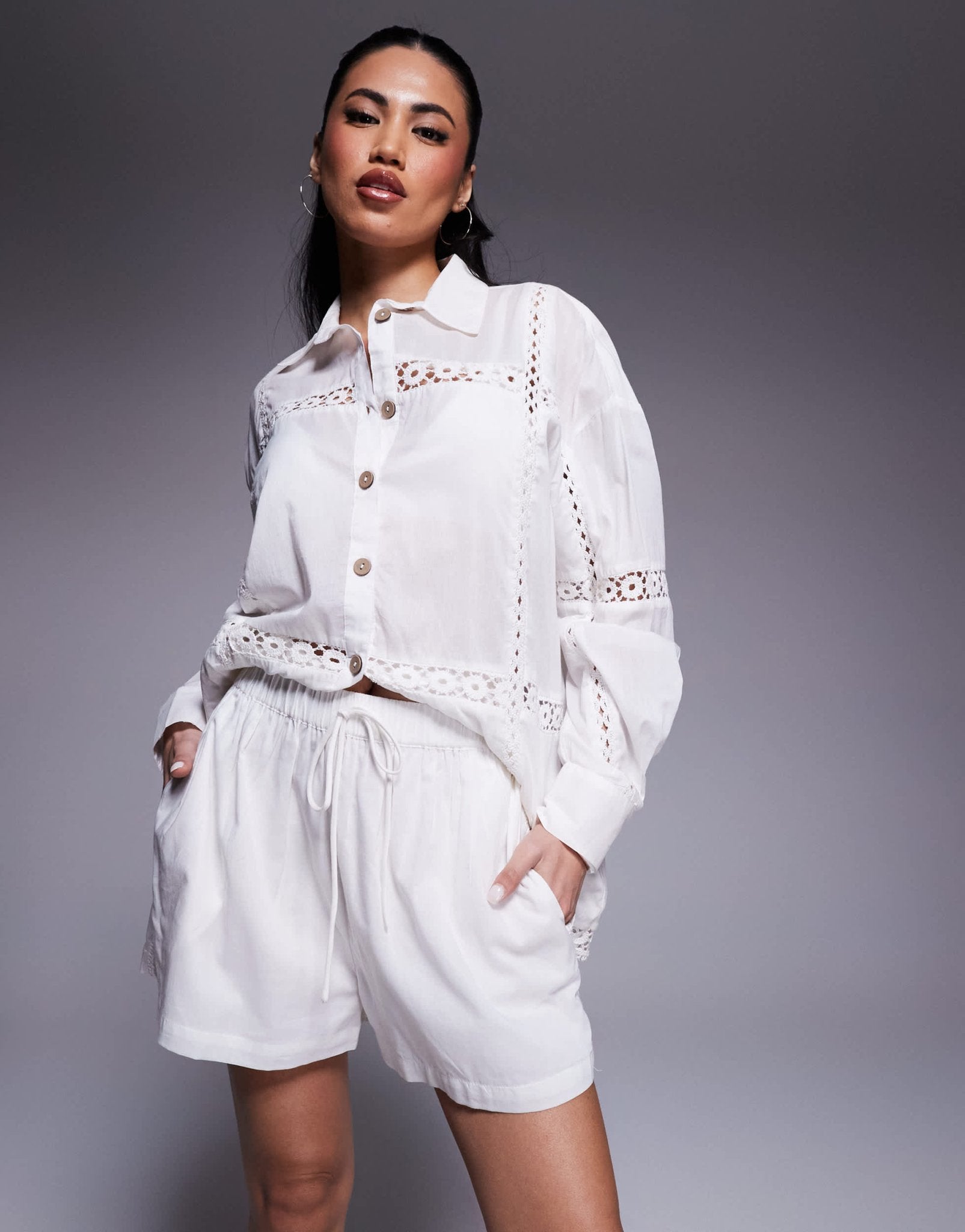 River Island lace insert shorts co-ord in white - ASOS Sample Sale