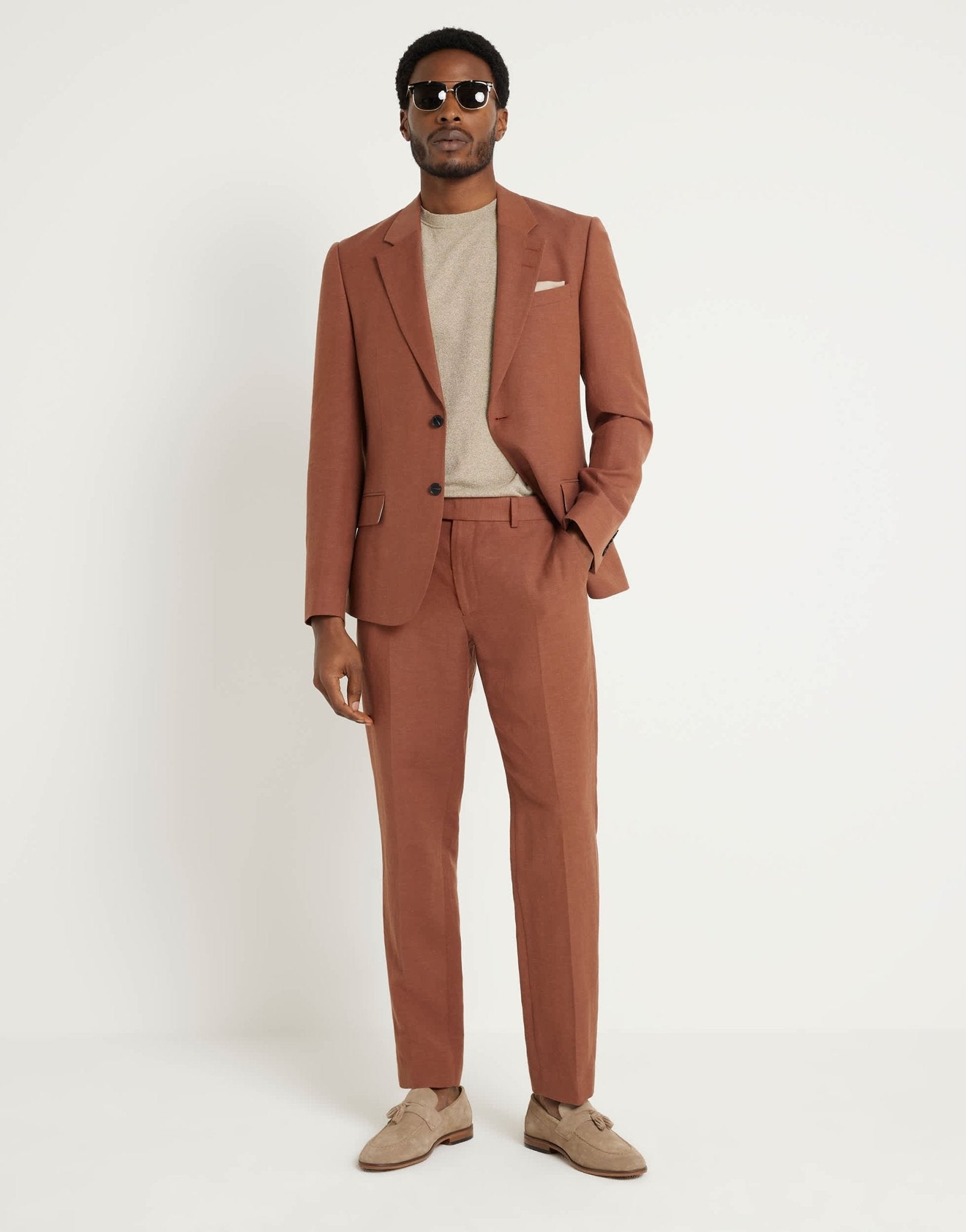 River Island linen slim suit trouser in rust - ASOS Sample Sale