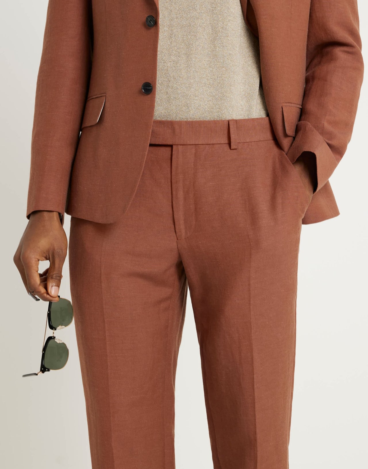 River Island linen slim suit trouser in rust - ASOS Sample Sale