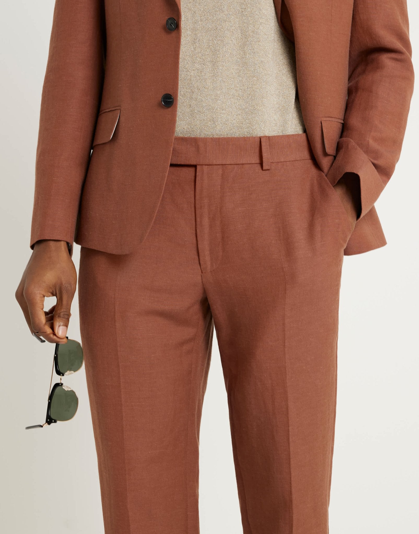 River Island linen slim suit trouser in rust - ASOS Sample Sale