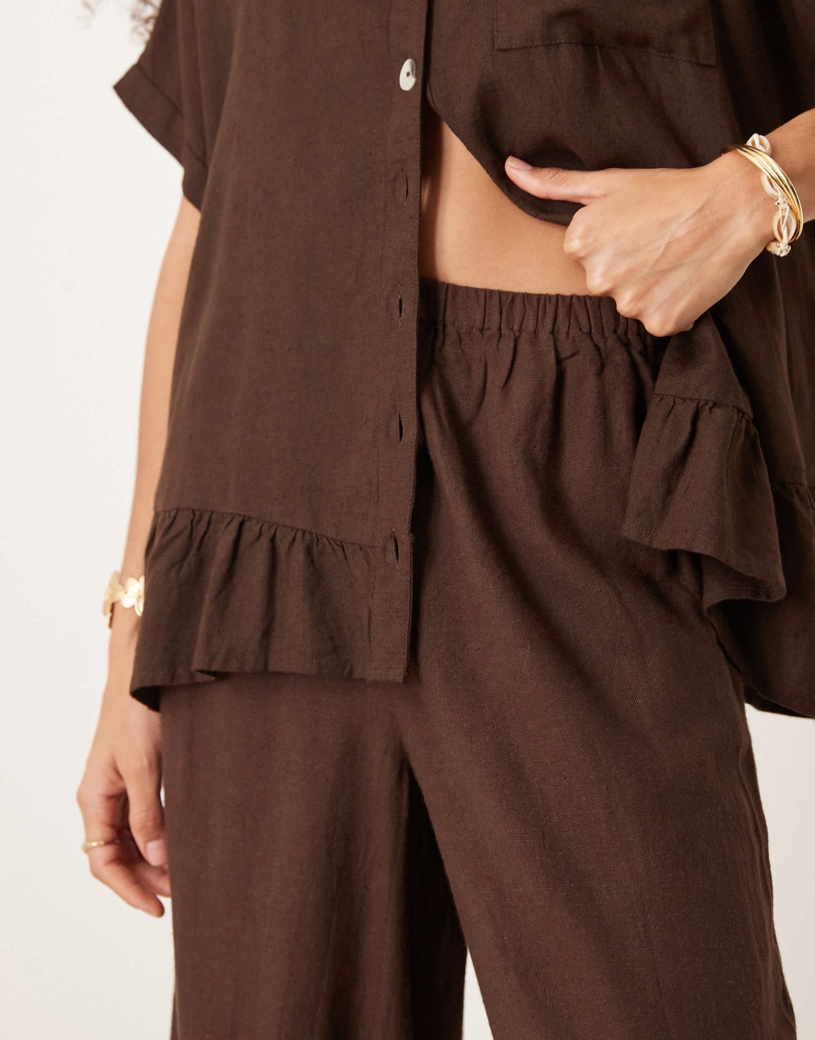 River Island linen trouser in dark brown - ASOS Sample Sale