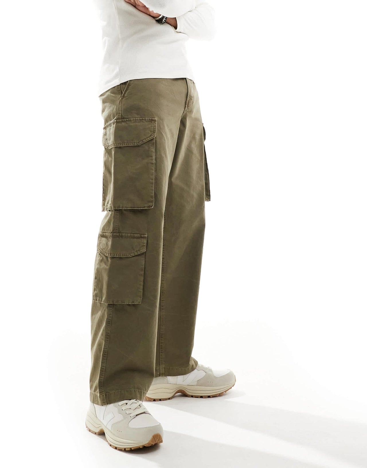 River Island loose leg cargo trousers dark khaki - ASOS Sample Sale