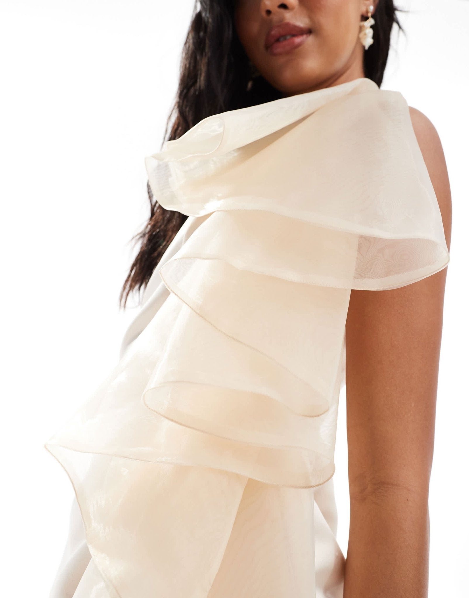 River Island mini dress with ruffle detail in cream - ASOS Sample Sale