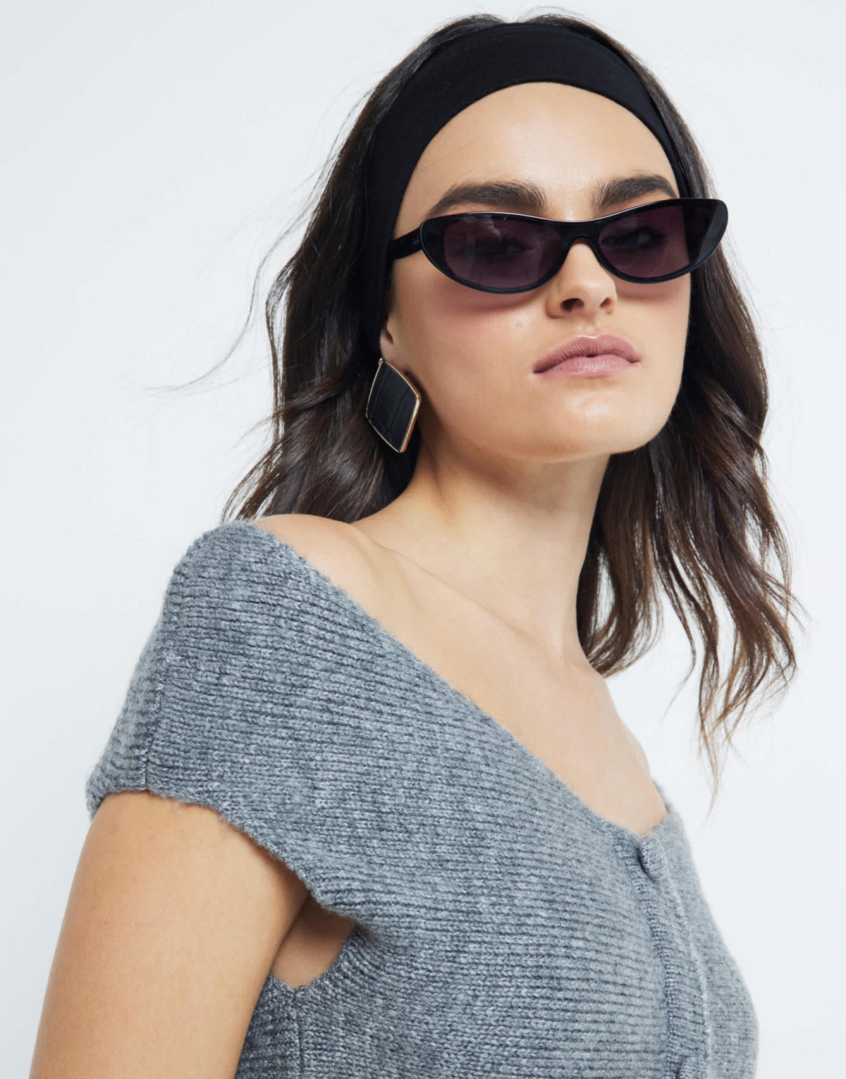 River Island off shoulder knitted top in grey - ASOS Sample Sale