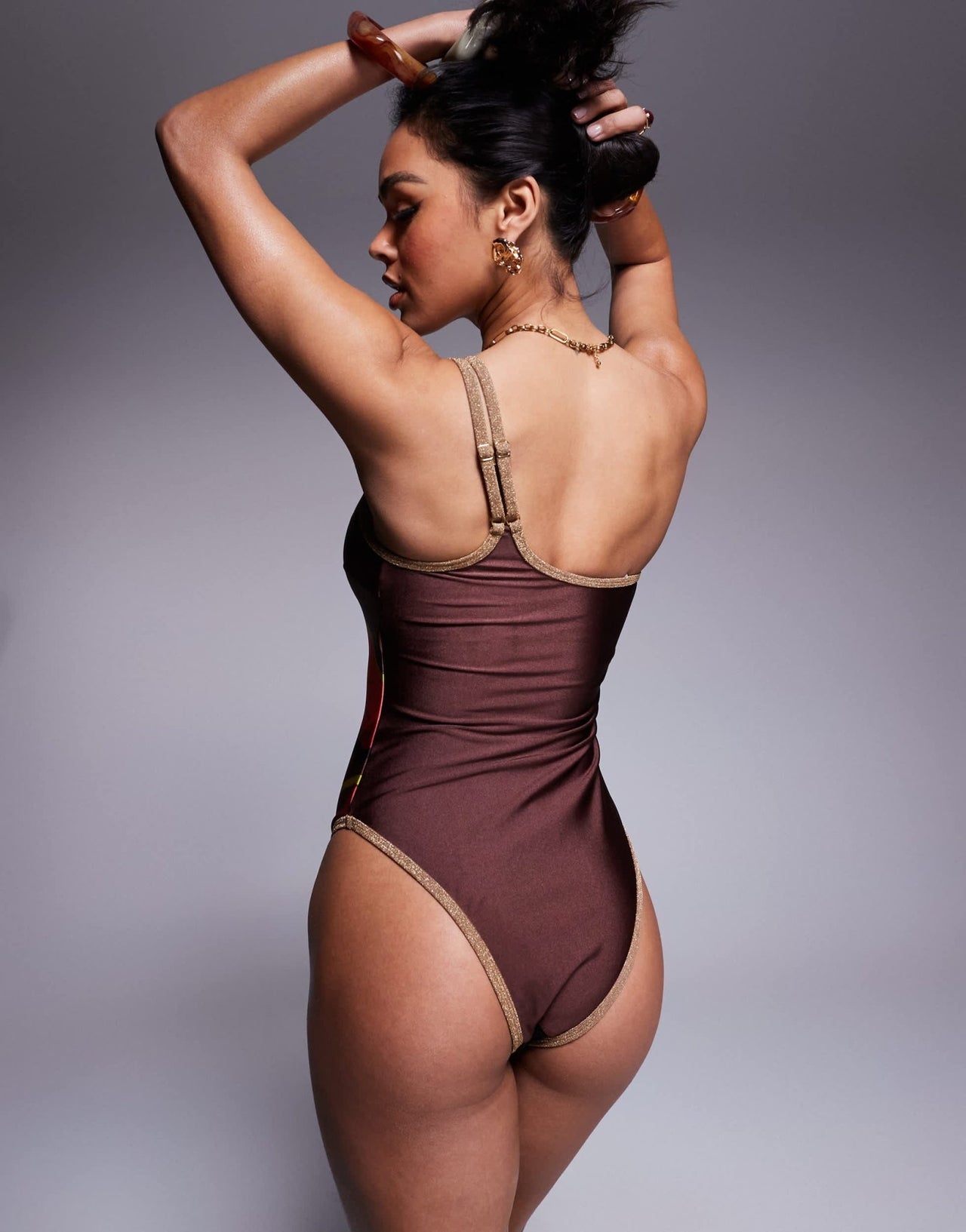 River island one shoulder flower swimsuit in brown - ASOS Sample Sale