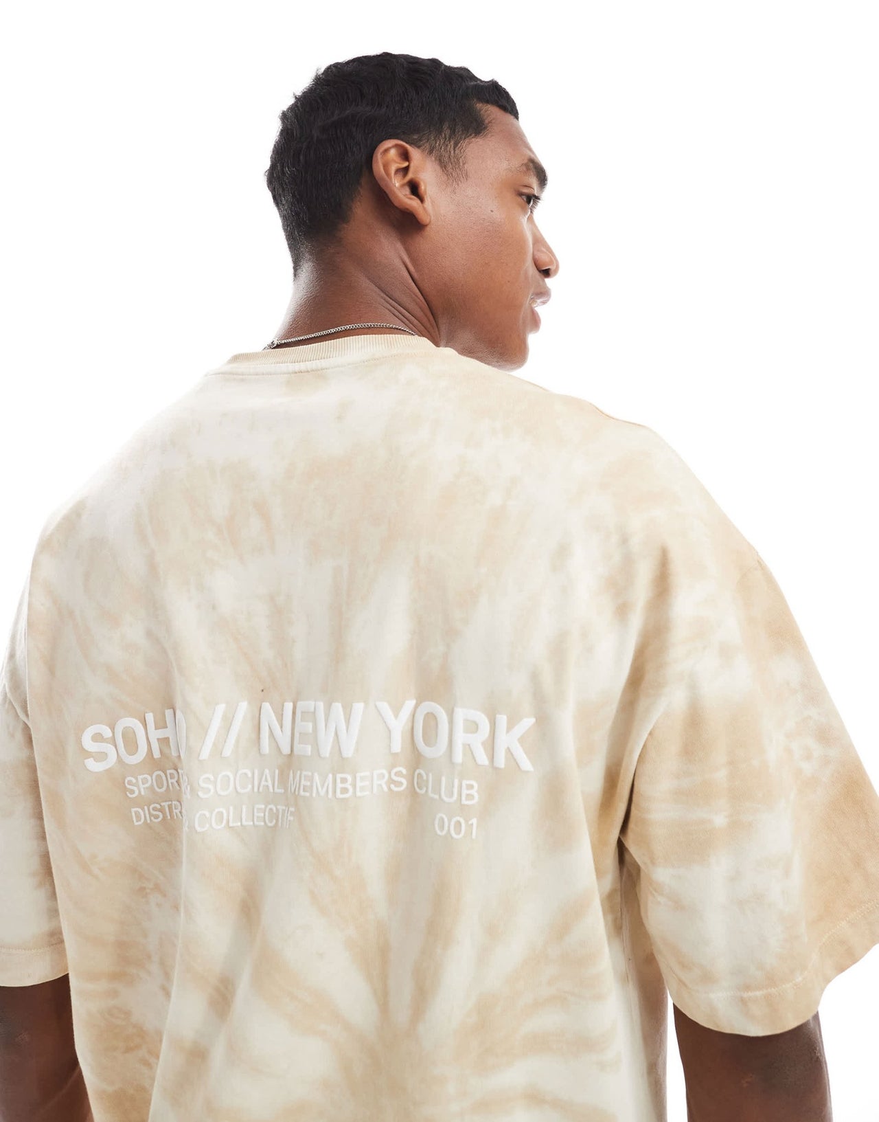 River Island oversized t-shirt with Soho logo back print in ecru tie dye - ASOS Sample Sale