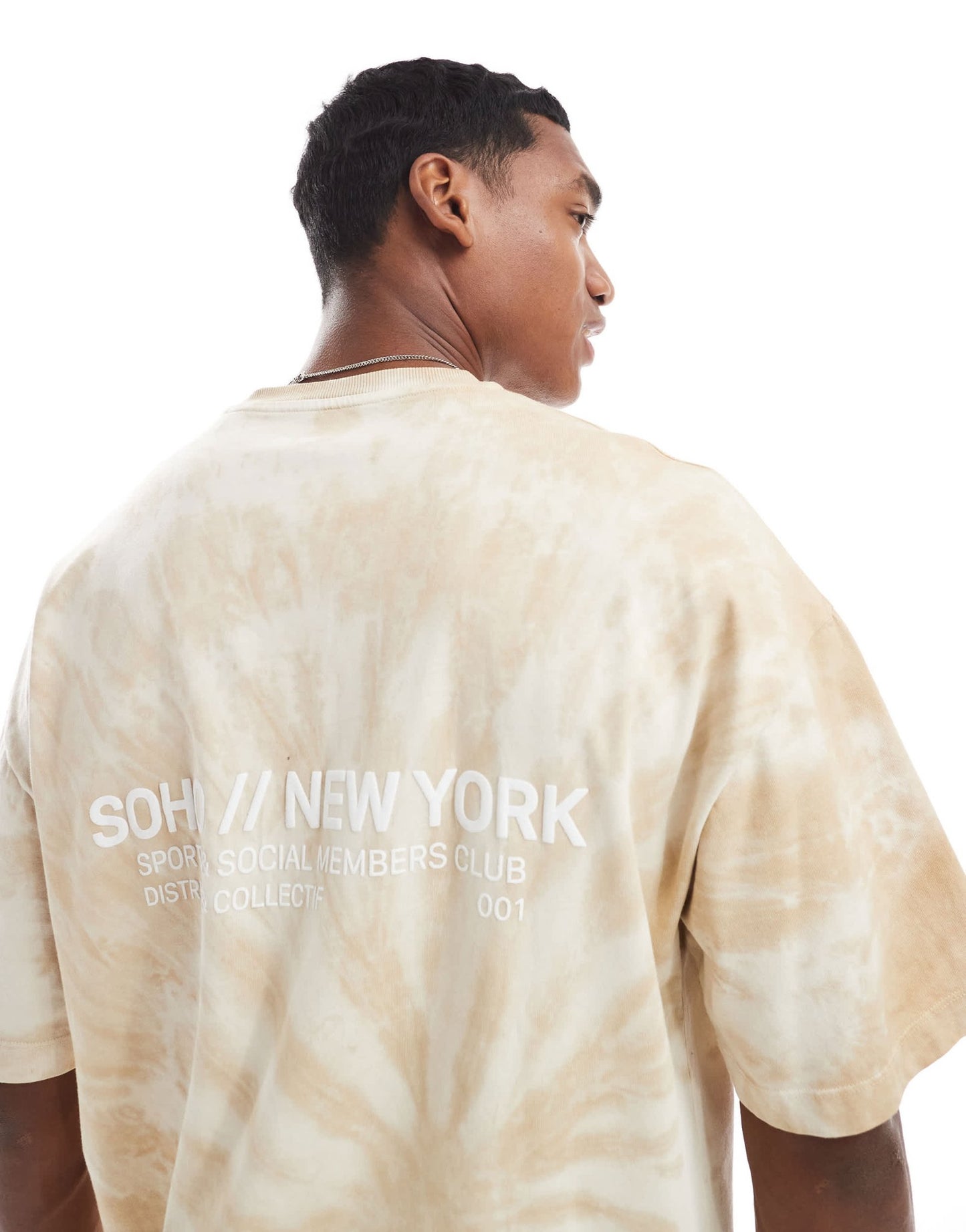 River Island oversized t-shirt with Soho logo back print in ecru tie dye - ASOS Sample Sale