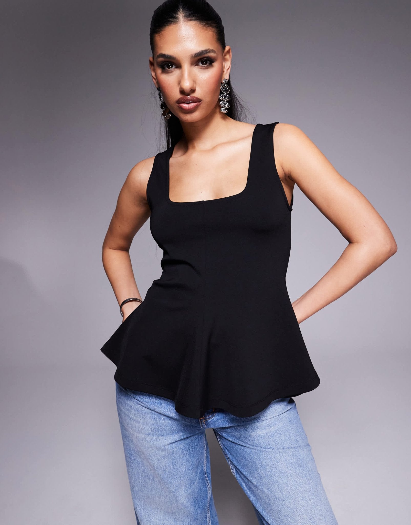 River Island panelled top in black - ASOS Sample Sale