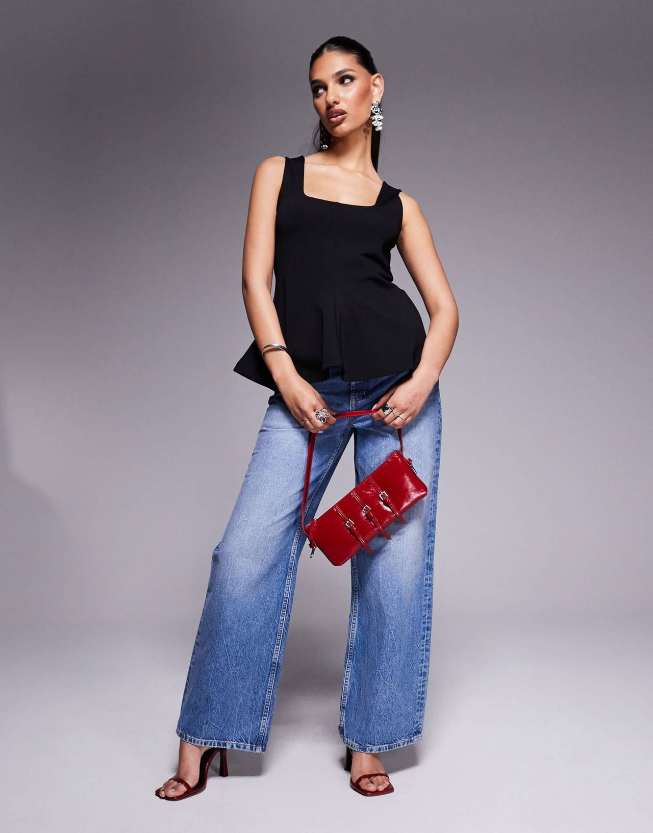 River Island panelled top in black - ASOS Sample Sale