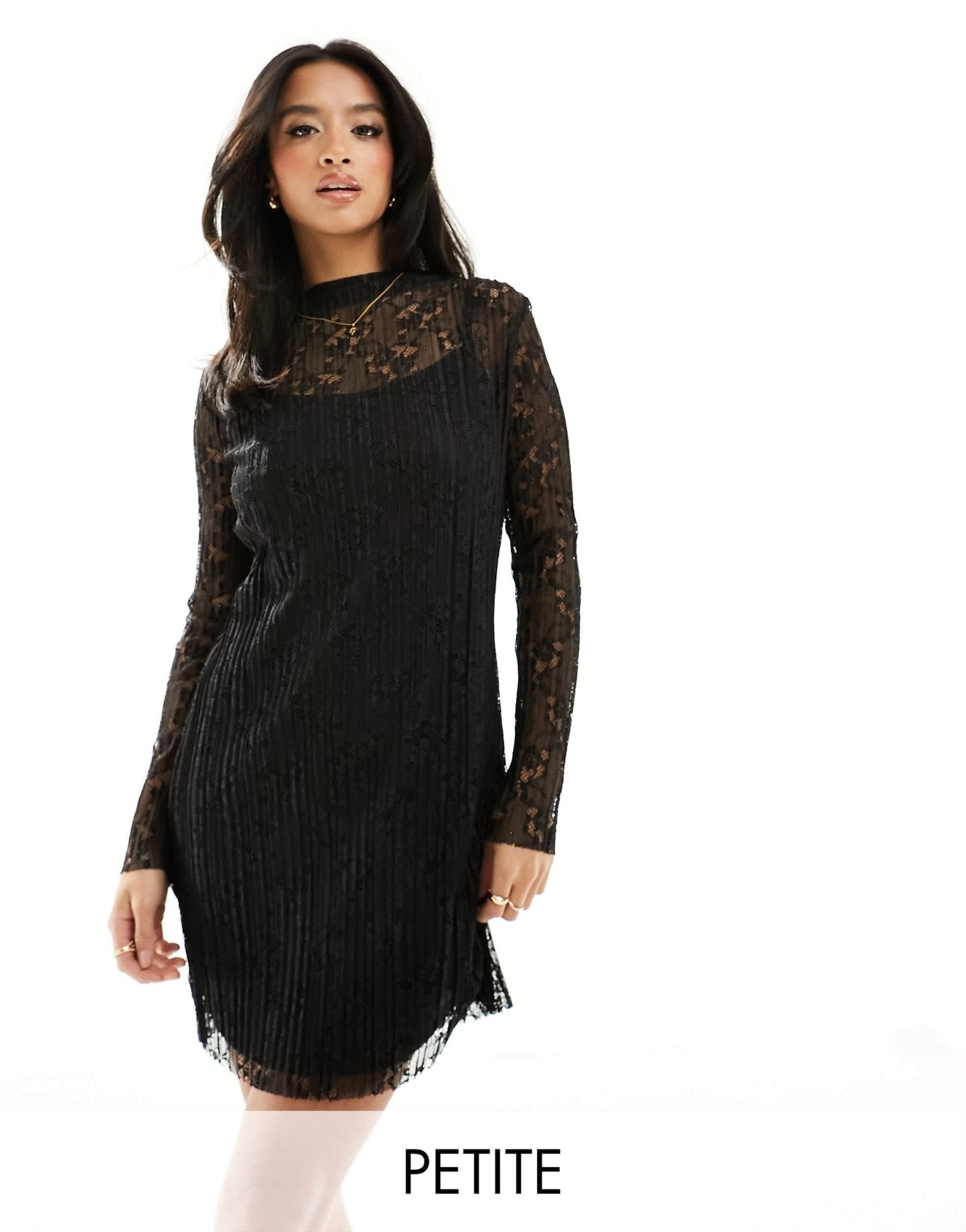 River Island Petite pleated lace mini dress in black - ASOS Sample Sale
