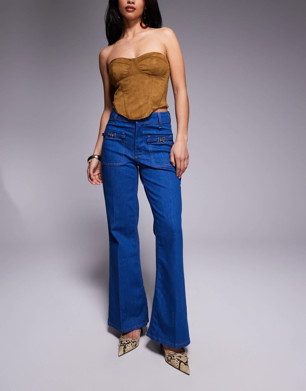 River Island Petite relaxed flare jean in bright blue - ASOS Sample Sale